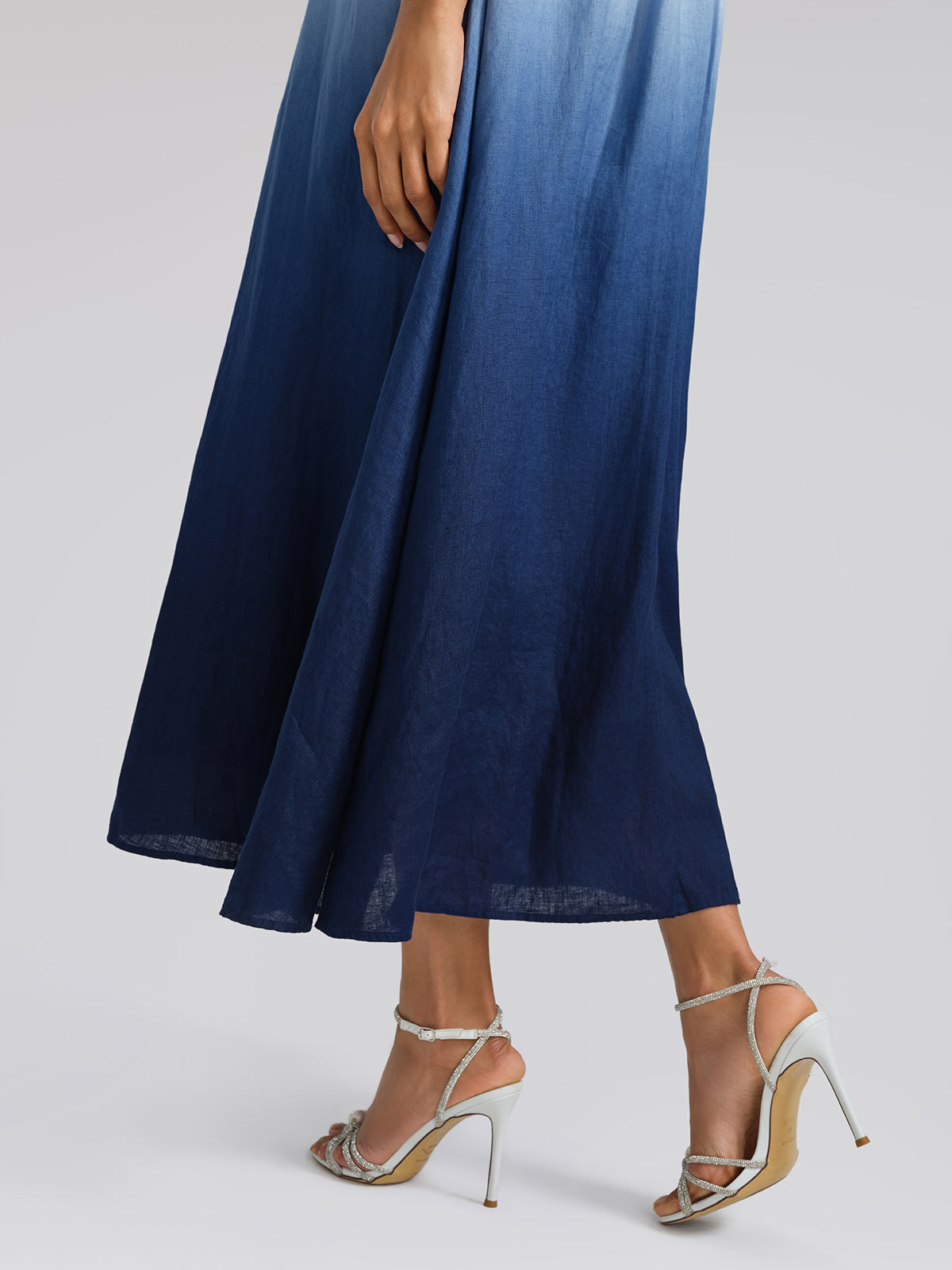 Linen Tie-Dye Resort Maxi Dress (3D Floral Waist Rope Included)