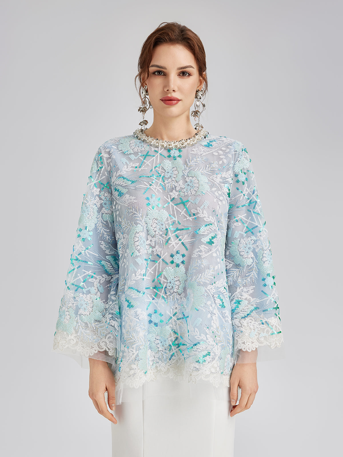 Final Sale | French Custom Embroidery Sequin Cape Top