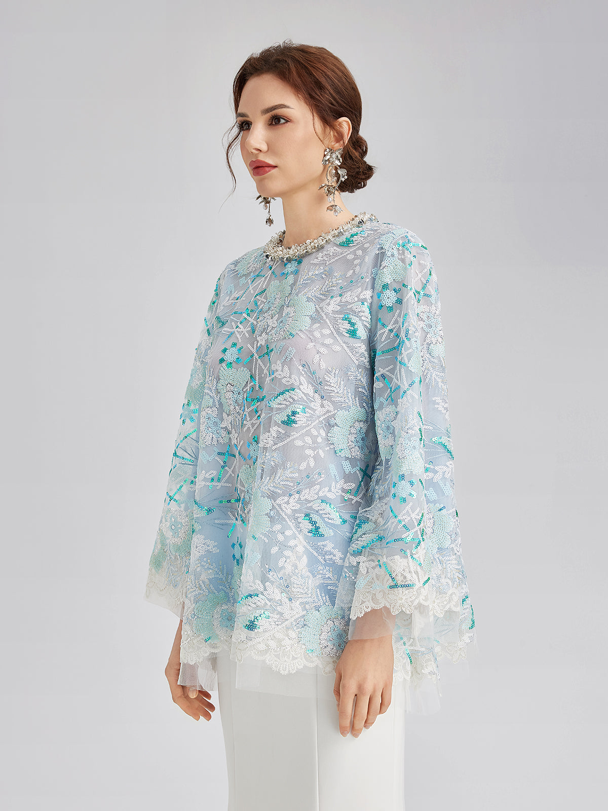Final Sale | French Custom Embroidery Sequin Cape Top
