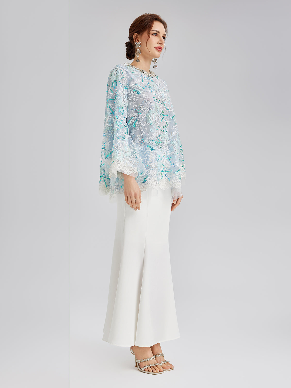 Final Sale | French Custom Embroidery Sequin Cape Top