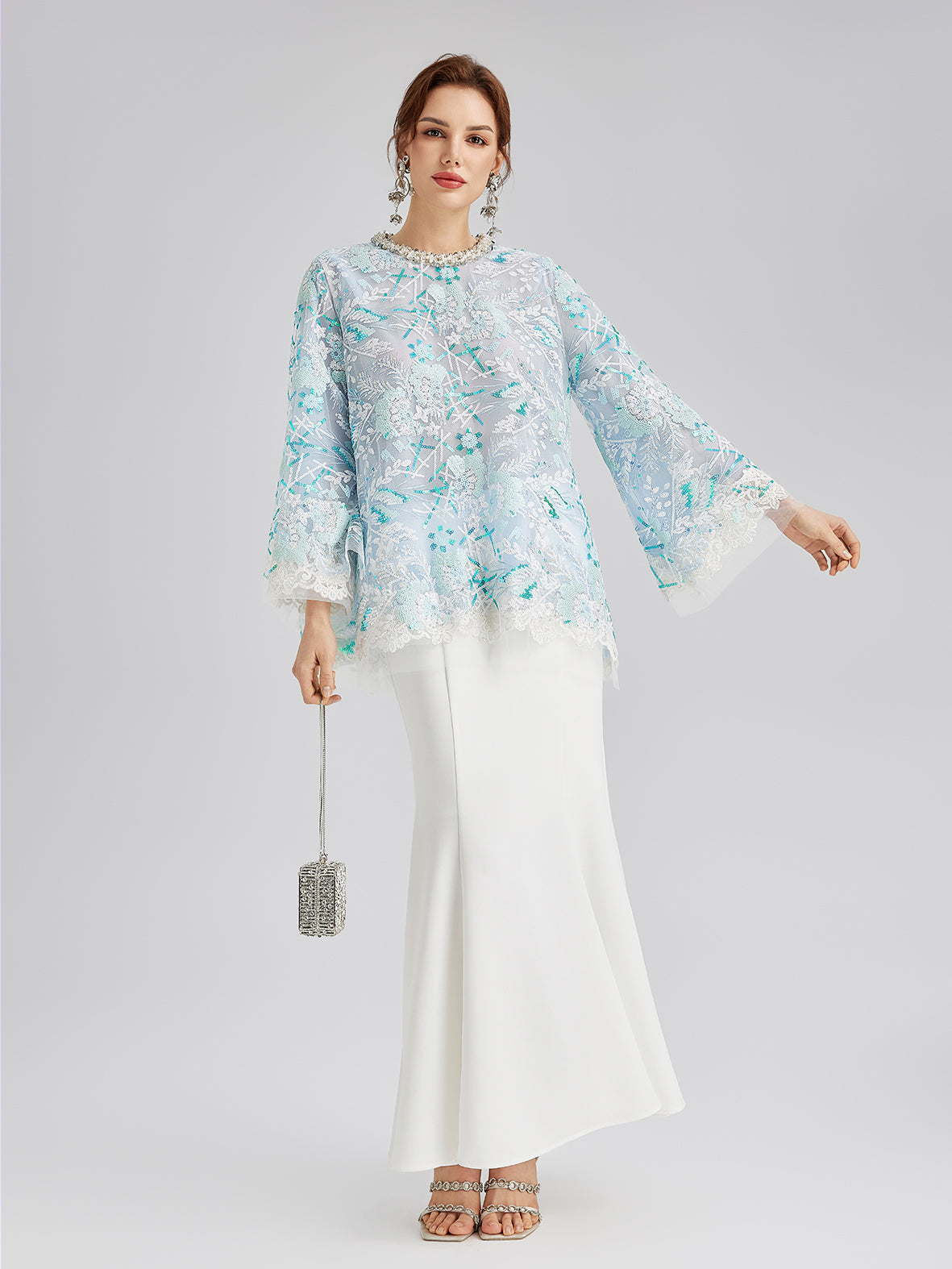 Final Sale | French Custom Embroidery Sequin Cape Top