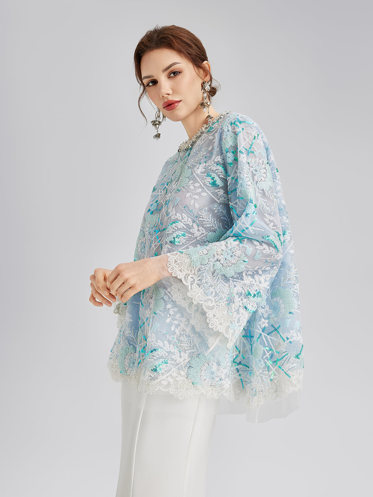 Final Sale | French Custom Embroidery Sequin Cape Top
