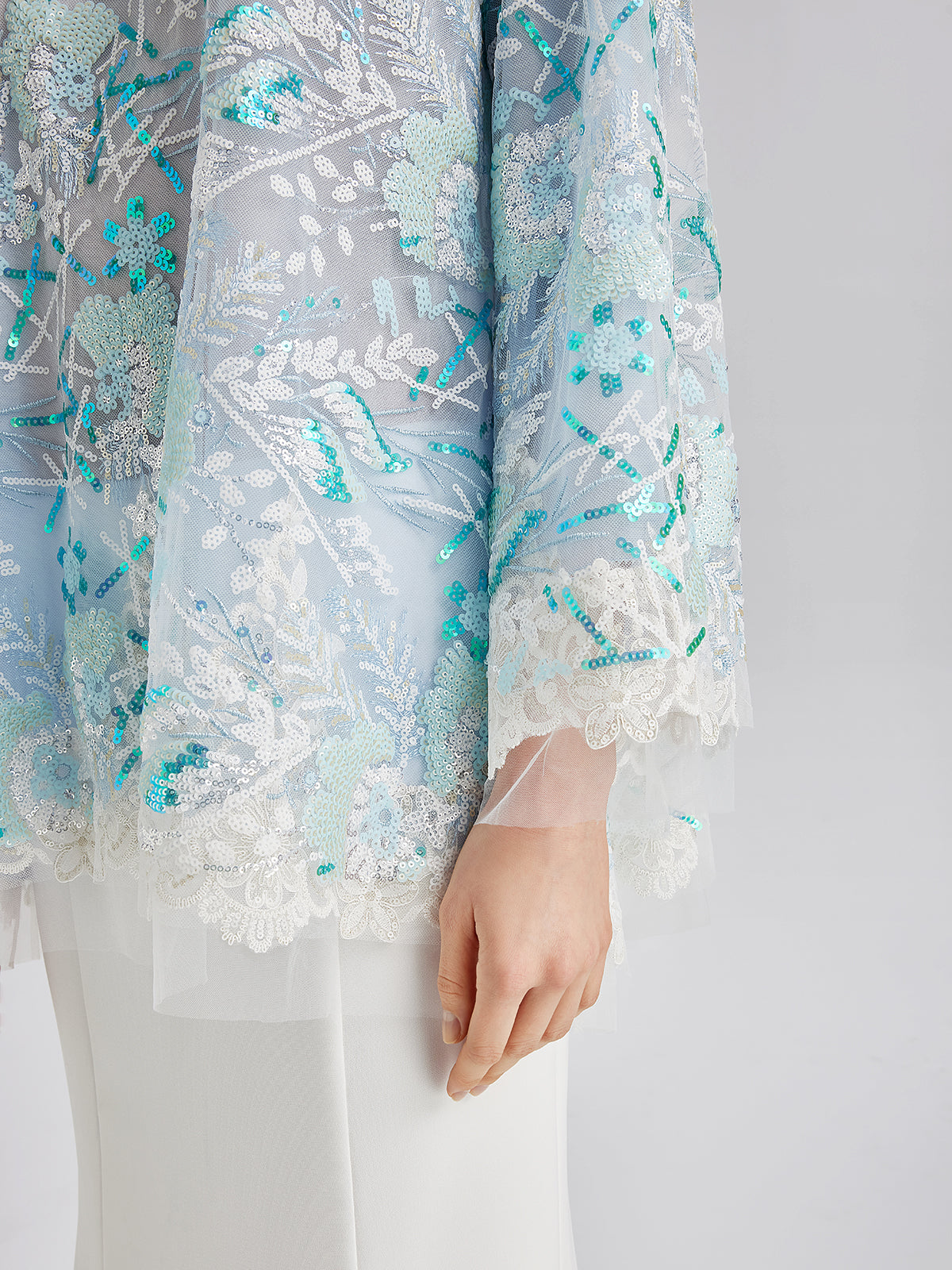 Final Sale | French Custom Embroidery Sequin Cape Top