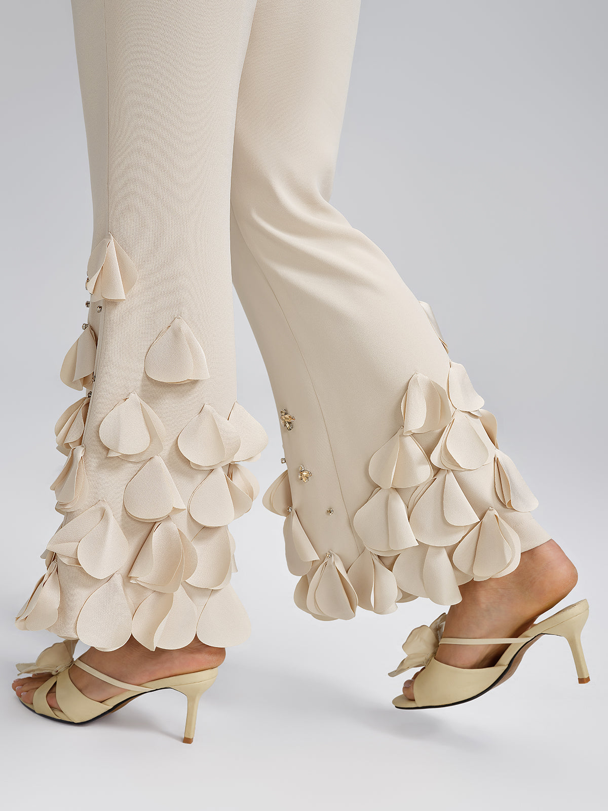 Hand-Sewn Beaded Sculptural Floral Trousers