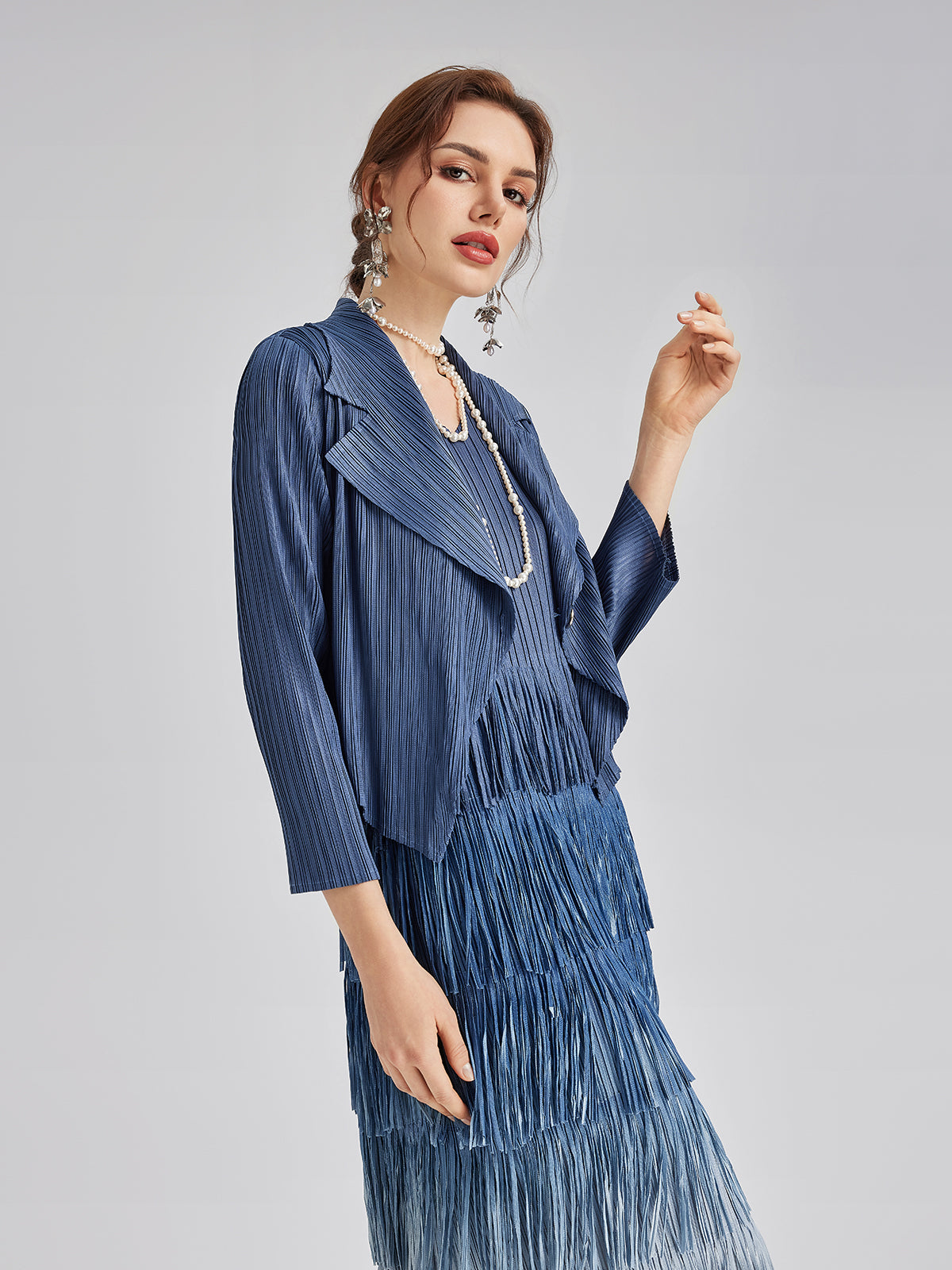 Elegant Pleated Ombre Fringe Dress Set