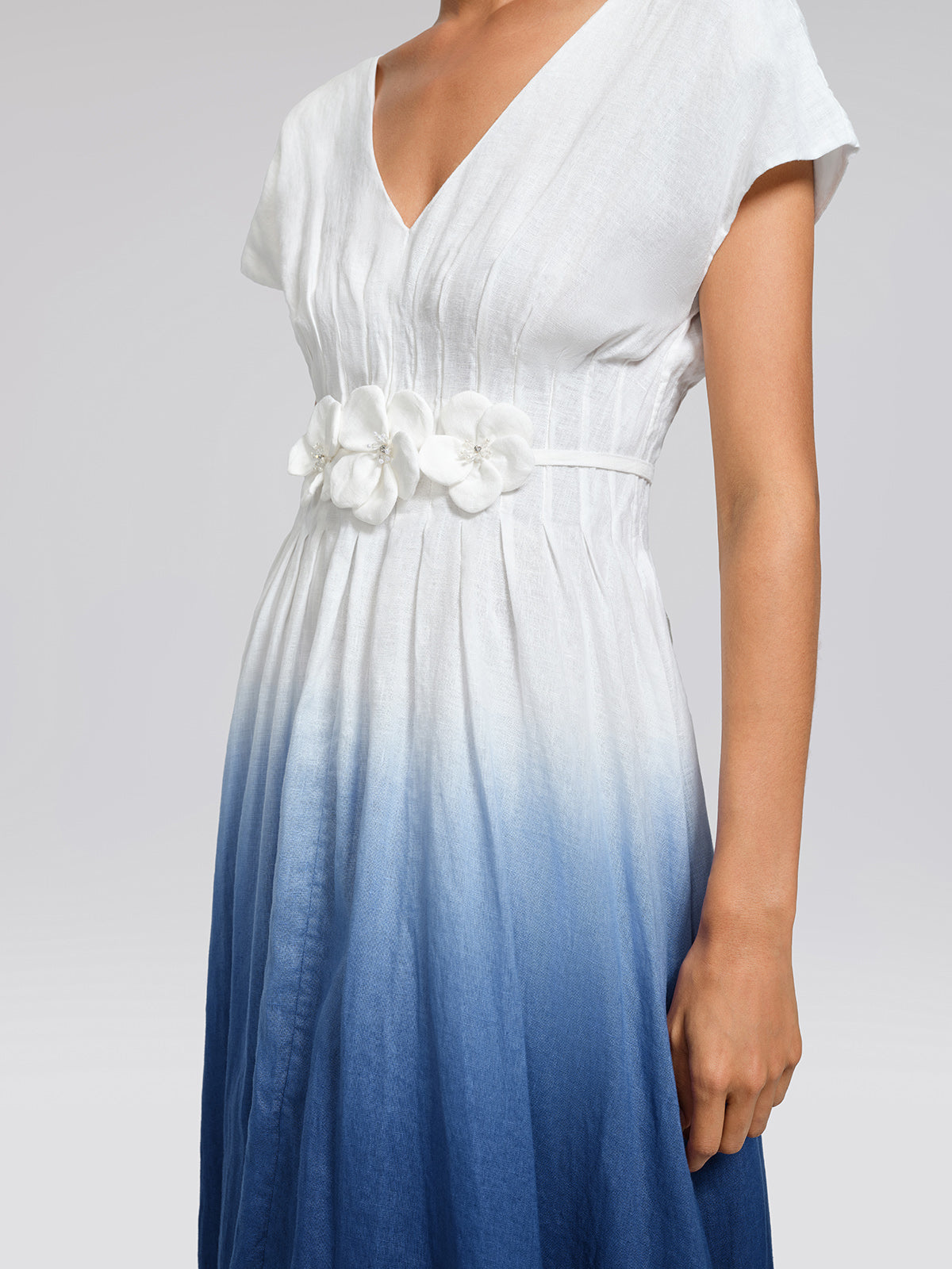 Linen Tie-Dye Resort Maxi Dress (3D Floral Waist Rope Included)