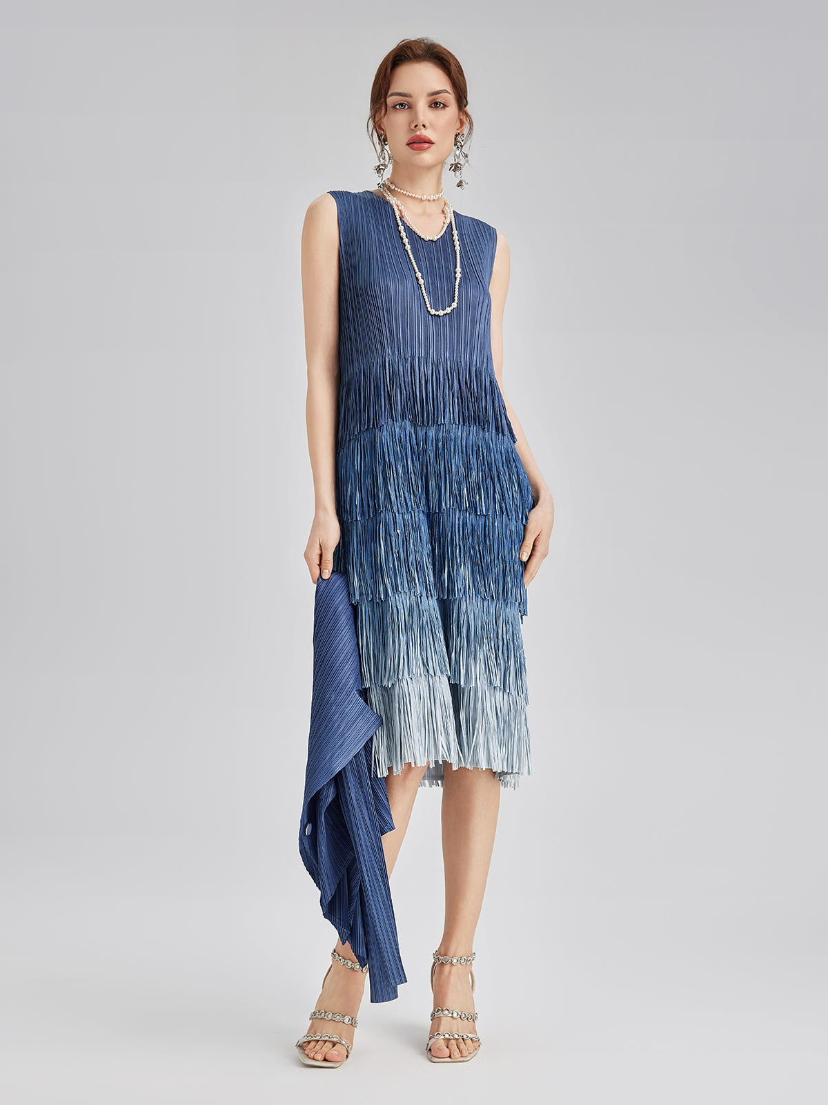 Elegant Pleated Ombre Fringe Dress Set