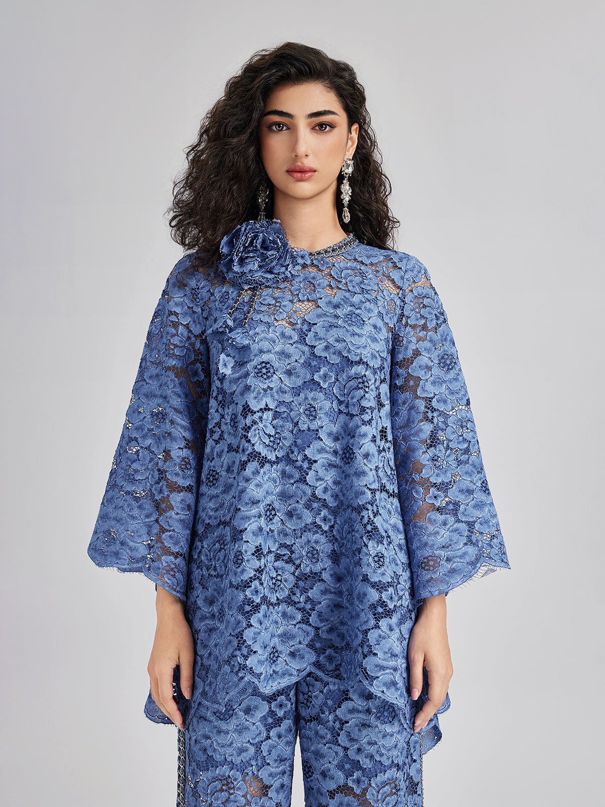 Retro Blue Wash Lace Top