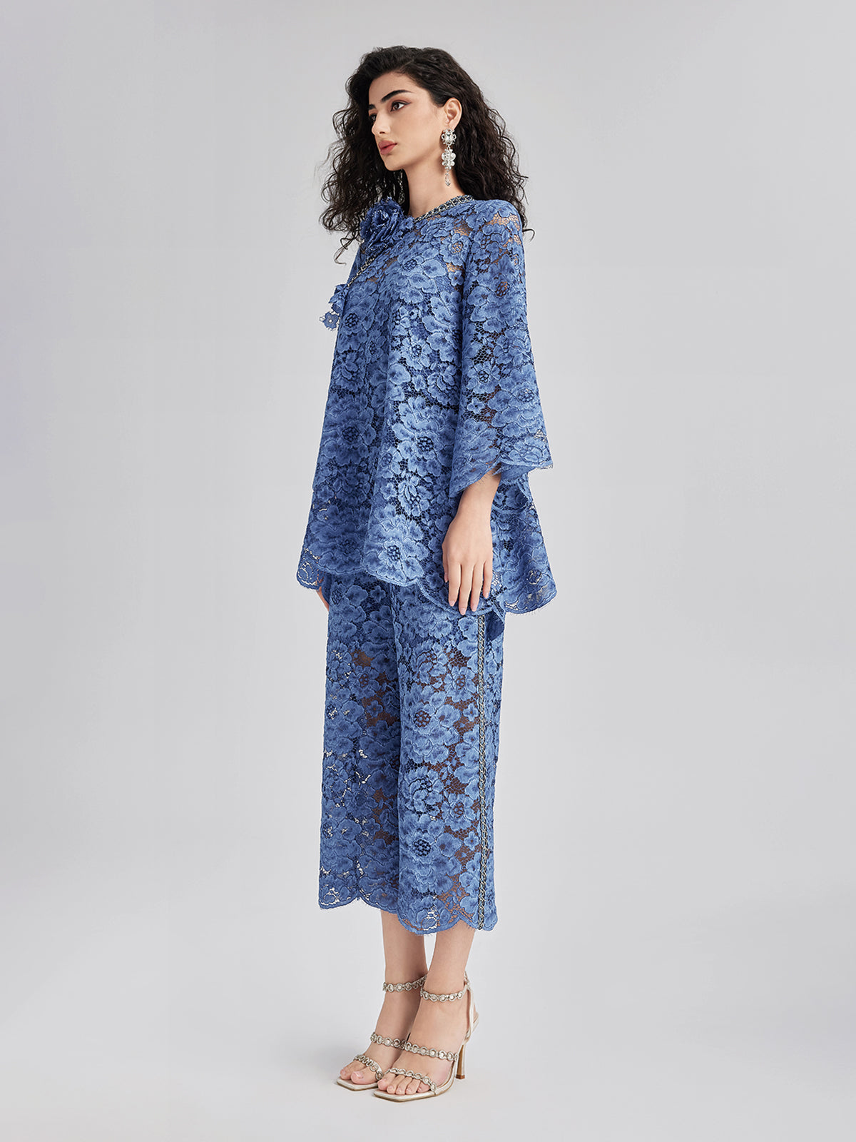 Retro Blue Wash Lace Top