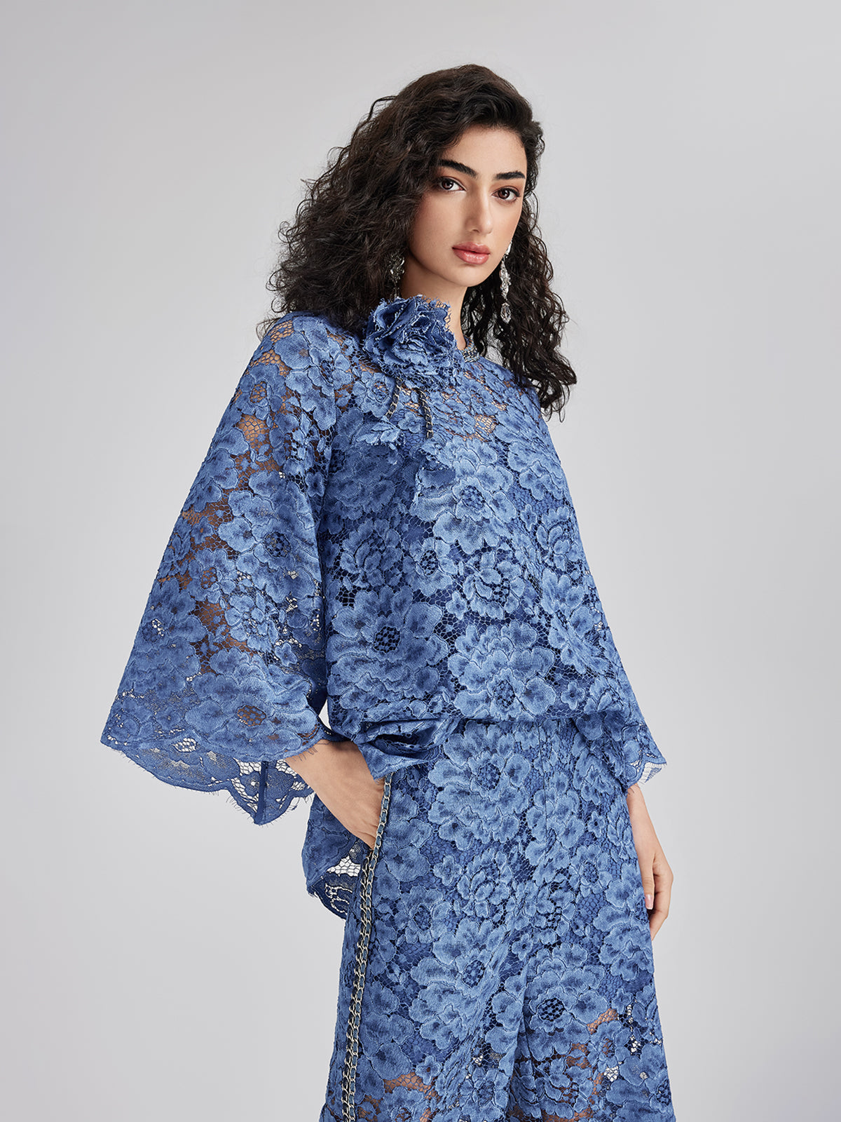 Retro Blue Wash Lace Top