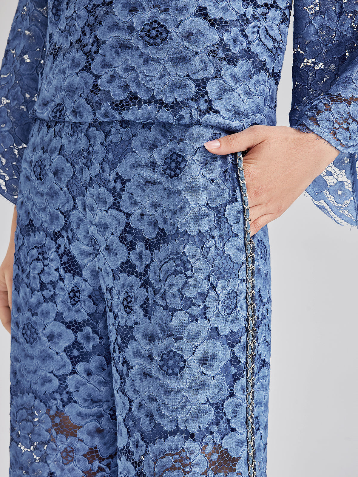 Retro Blue Wash Lace Elastic Pants