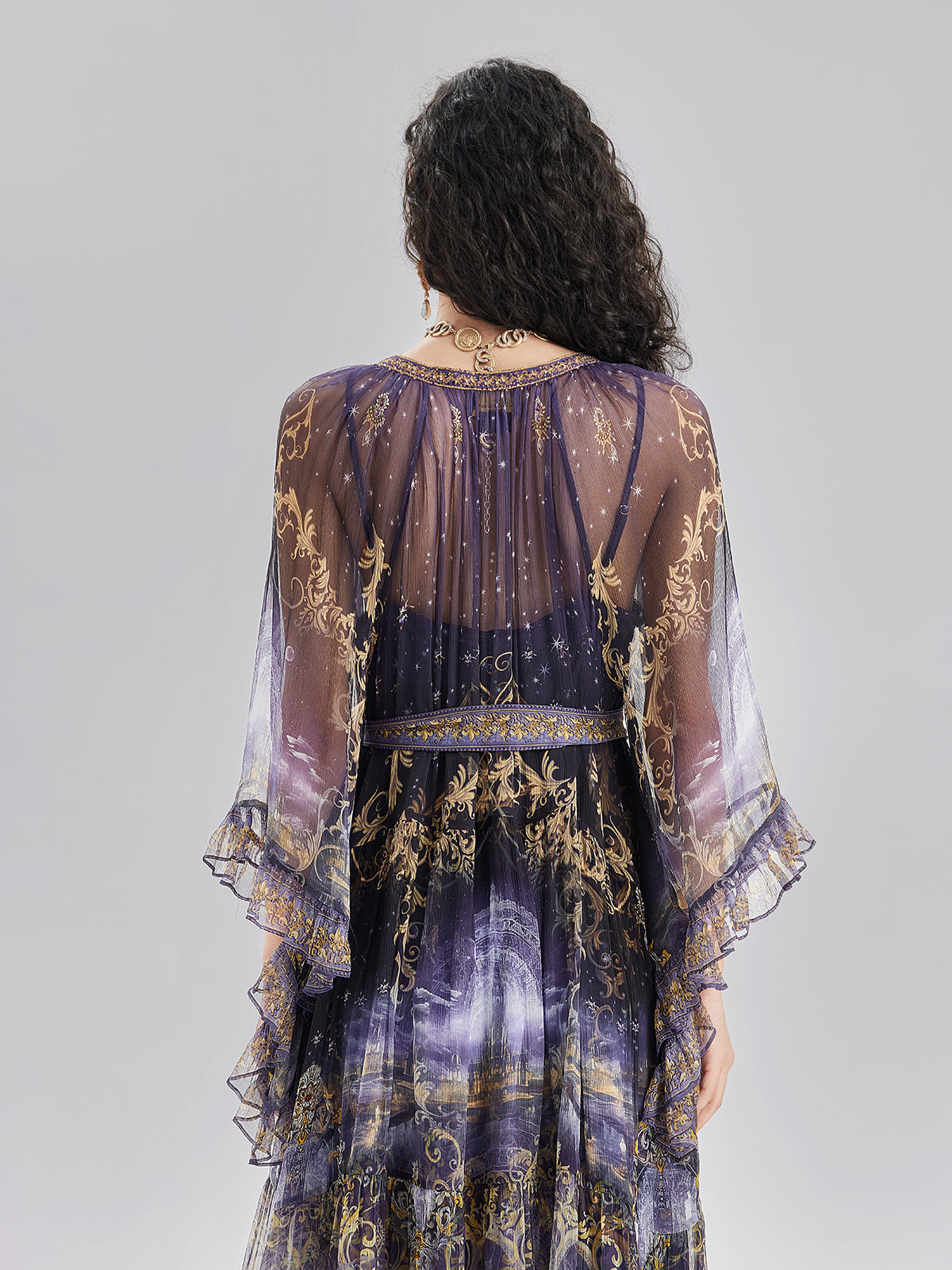 Silk Crystal-Embellished Baroque Print Dress