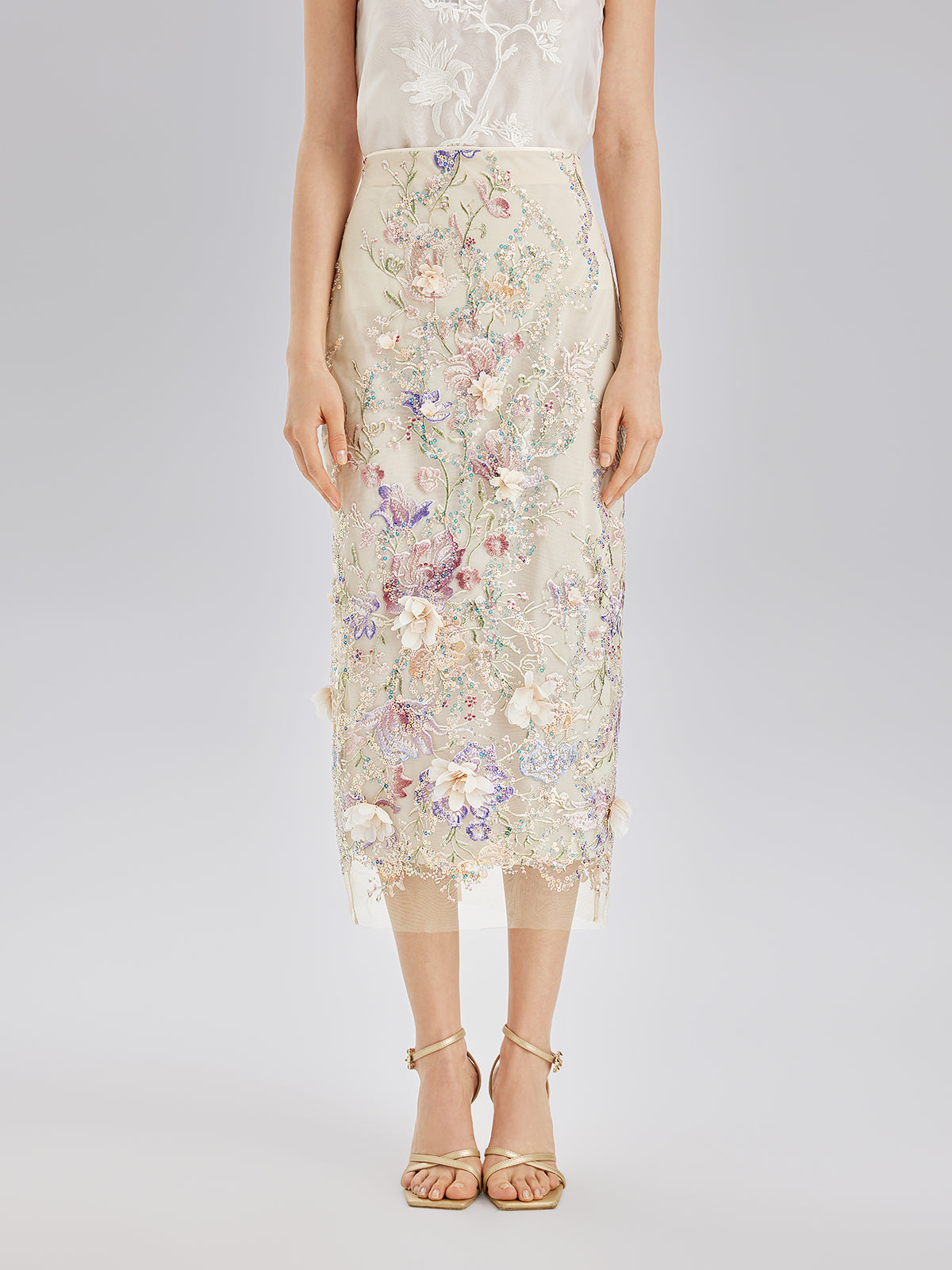 Final Sale | Handcrafted 3D Floral Beaded Embroidered Skirt