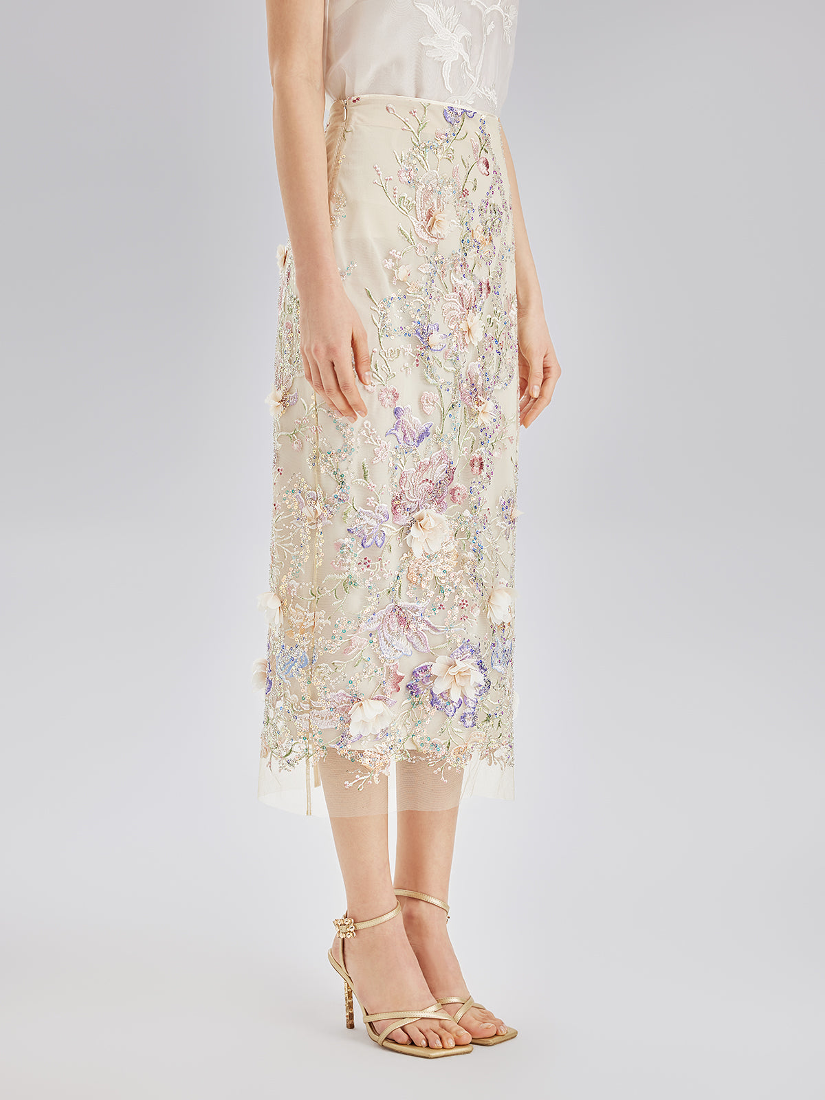 Final Sale | Handcrafted 3D Floral Beaded Embroidered Skirt