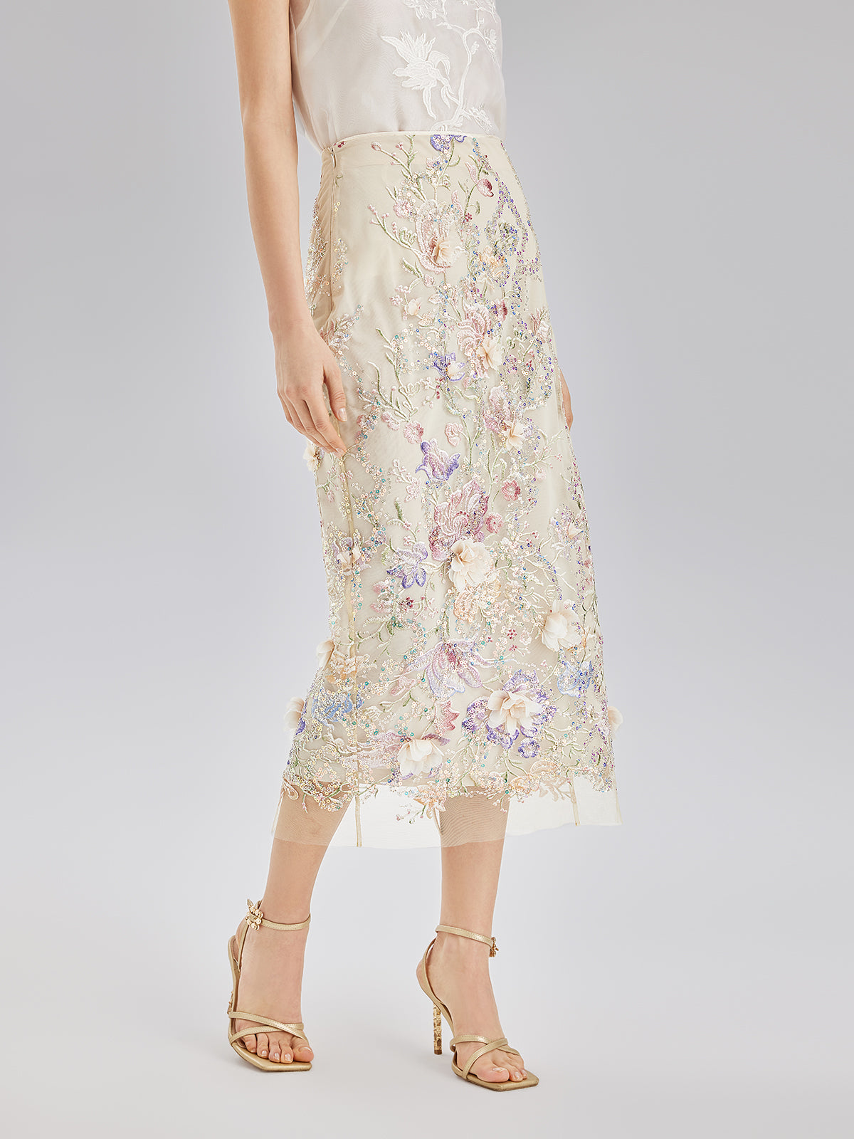Final Sale | Handcrafted 3D Floral Beaded Embroidered Skirt