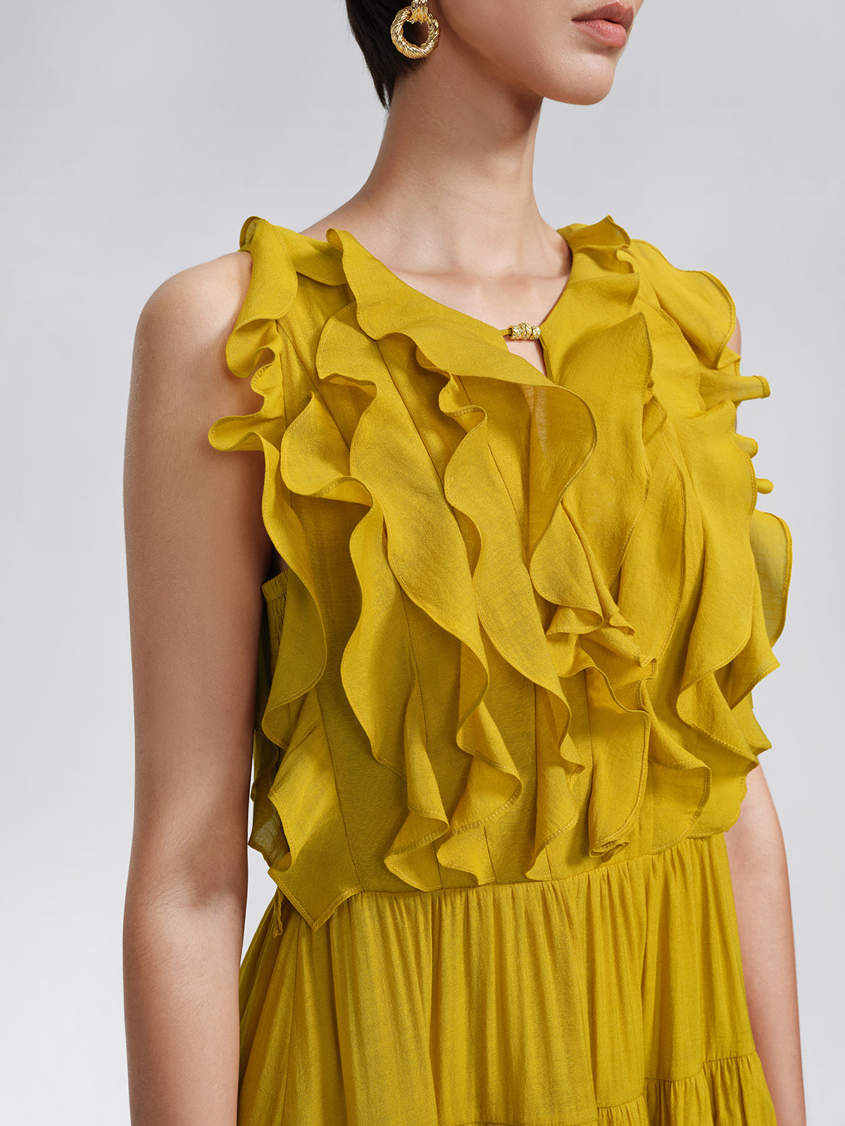 Beaded Layered Ruffle Maxi Dress