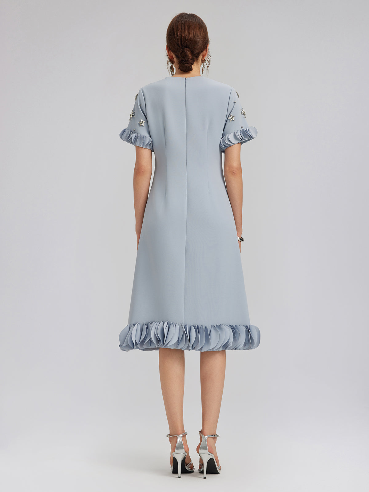 Hand-Sewn Beaded Floral-Trim Dress