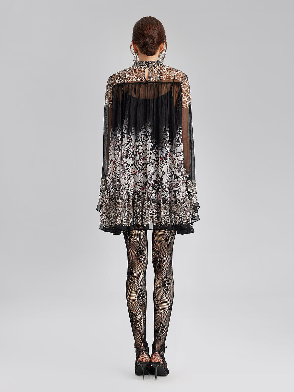 Silk Rhinestone-Embellished Baroque Print Dress