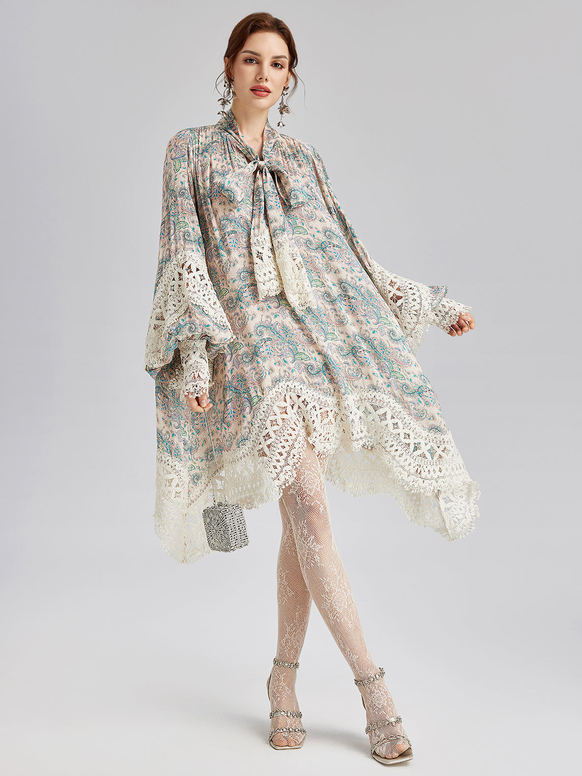 Final Sale | Linen Paisley Print Lace Dress