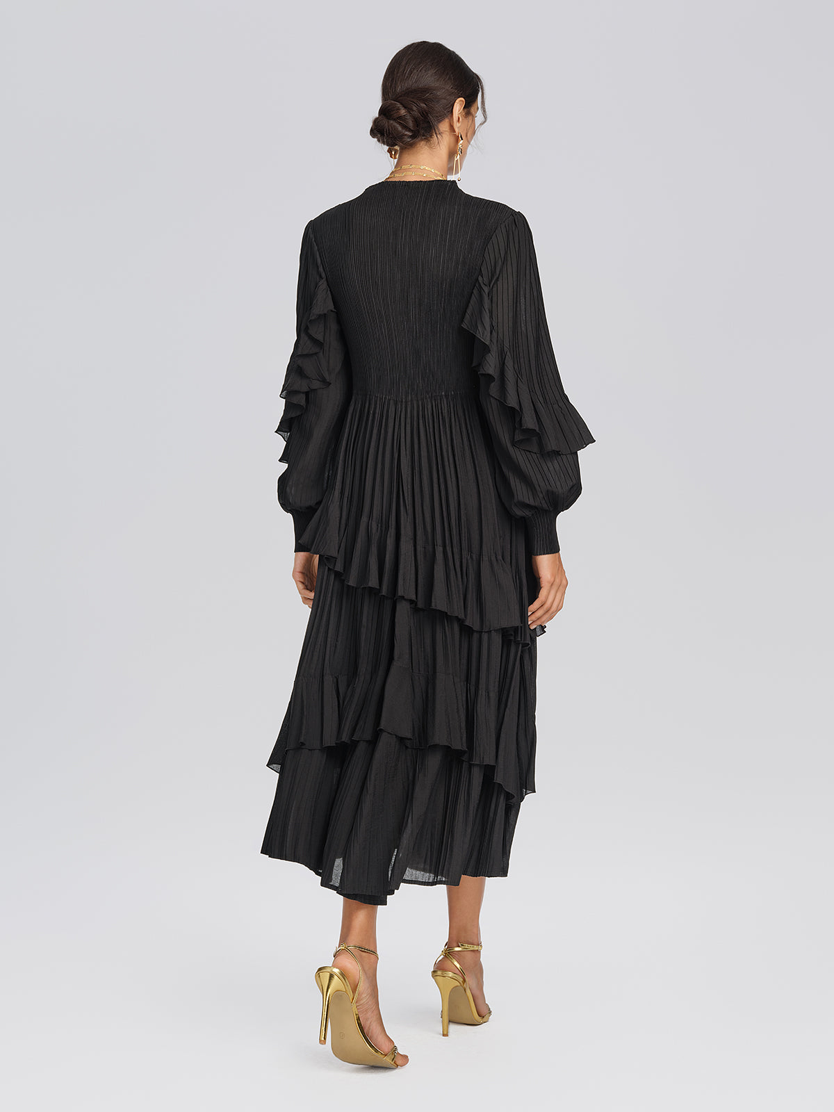 Heat Set Pleated Ruffle Sleeve Dress