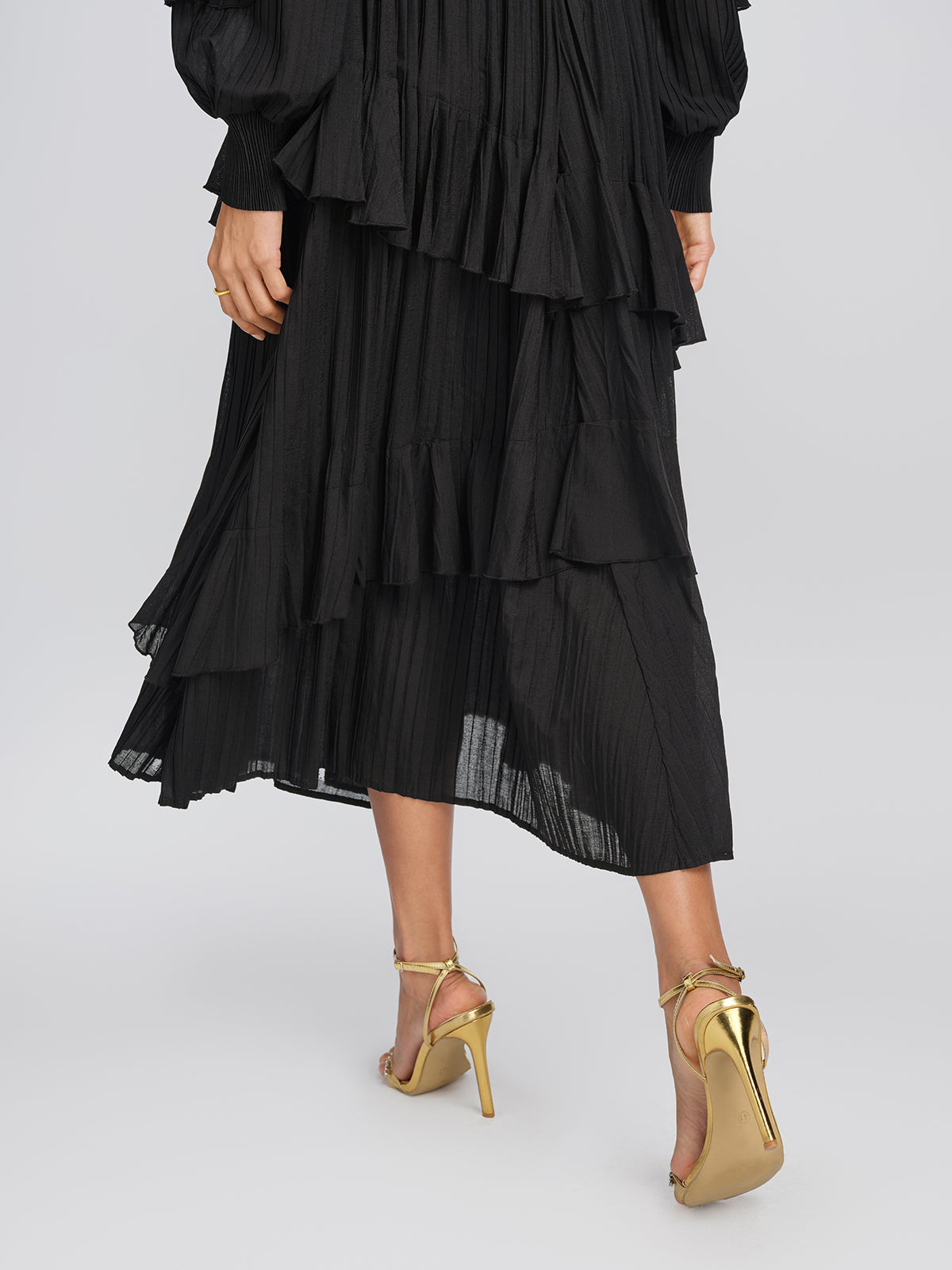 Heat Set Pleated Ruffle Sleeve Dress