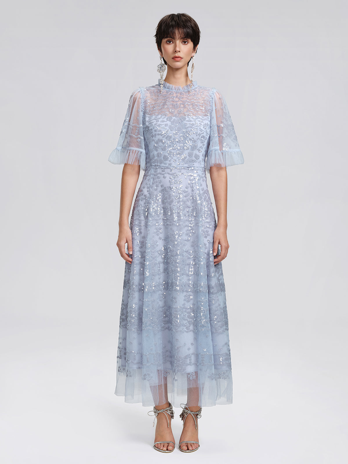 Sequin Embroidered Tulle Maxi Dress