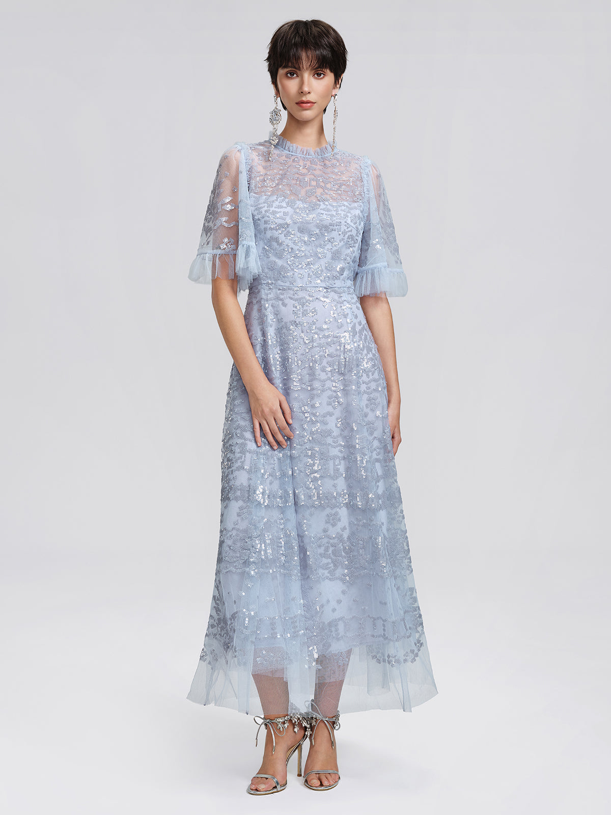 Sequin Embroidered Tulle Maxi Dress