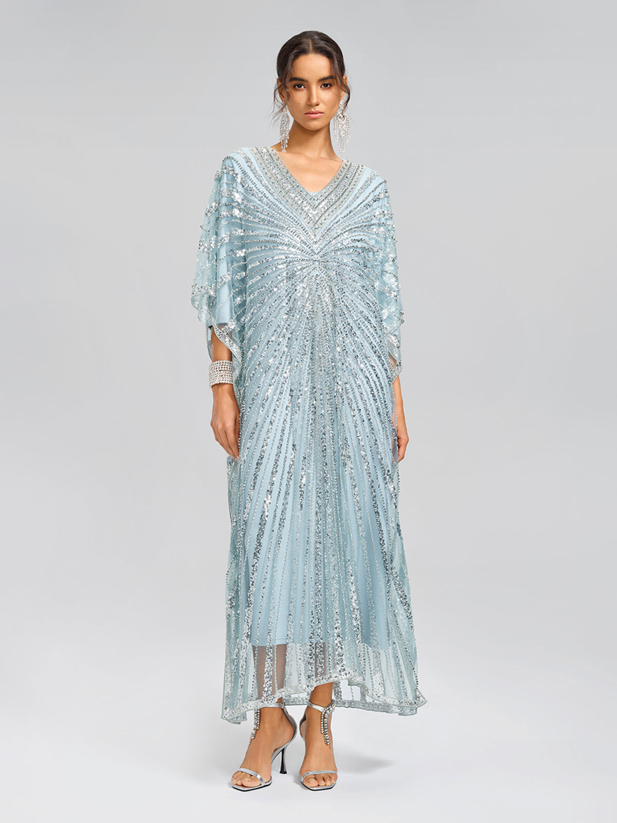 V-Neck Hand-Beaded Relaxed Dress (Inner Dress Included)