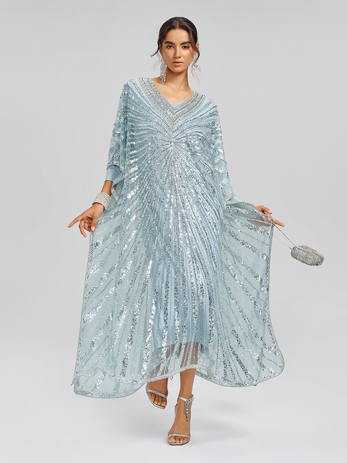 V-Neck Hand-Beaded Relaxed Dress (Inner Dress Included)