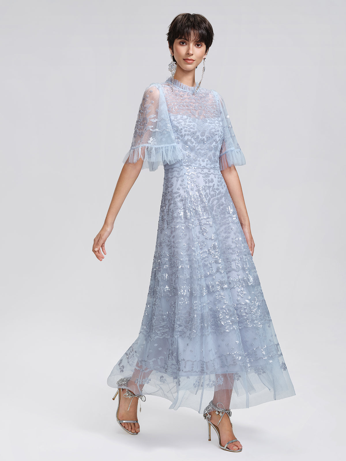 Sequin Embroidered Tulle Maxi Dress
