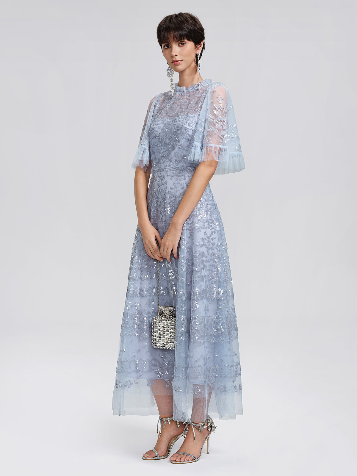 Sequin Embroidered Tulle Maxi Dress