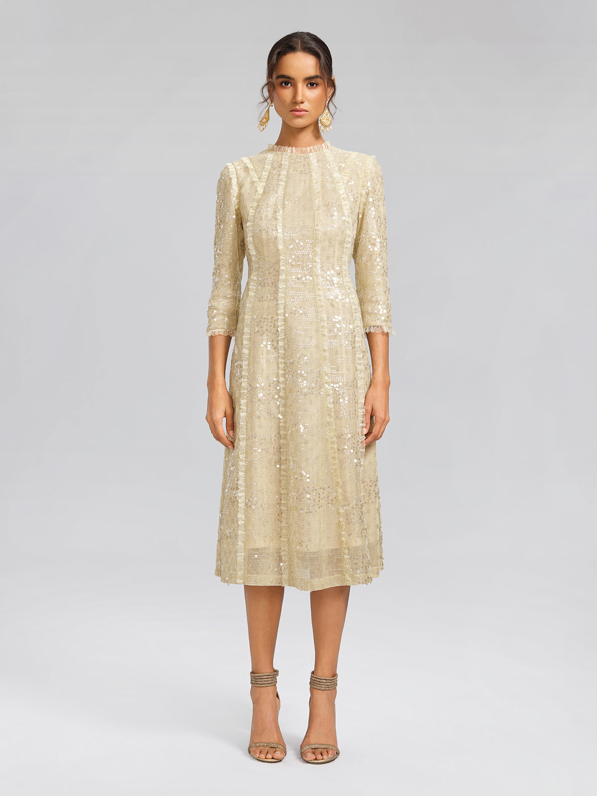 Sequin-Embellished Ruffle-Trimmed Dress