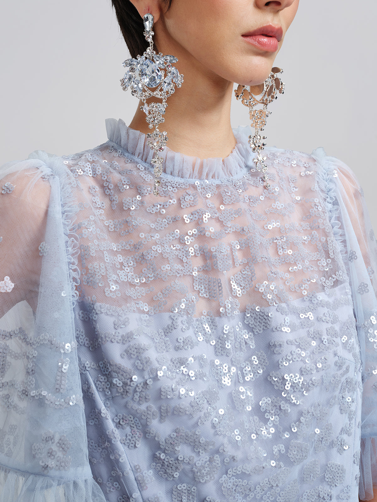 Sequin Embroidered Tulle Maxi Dress