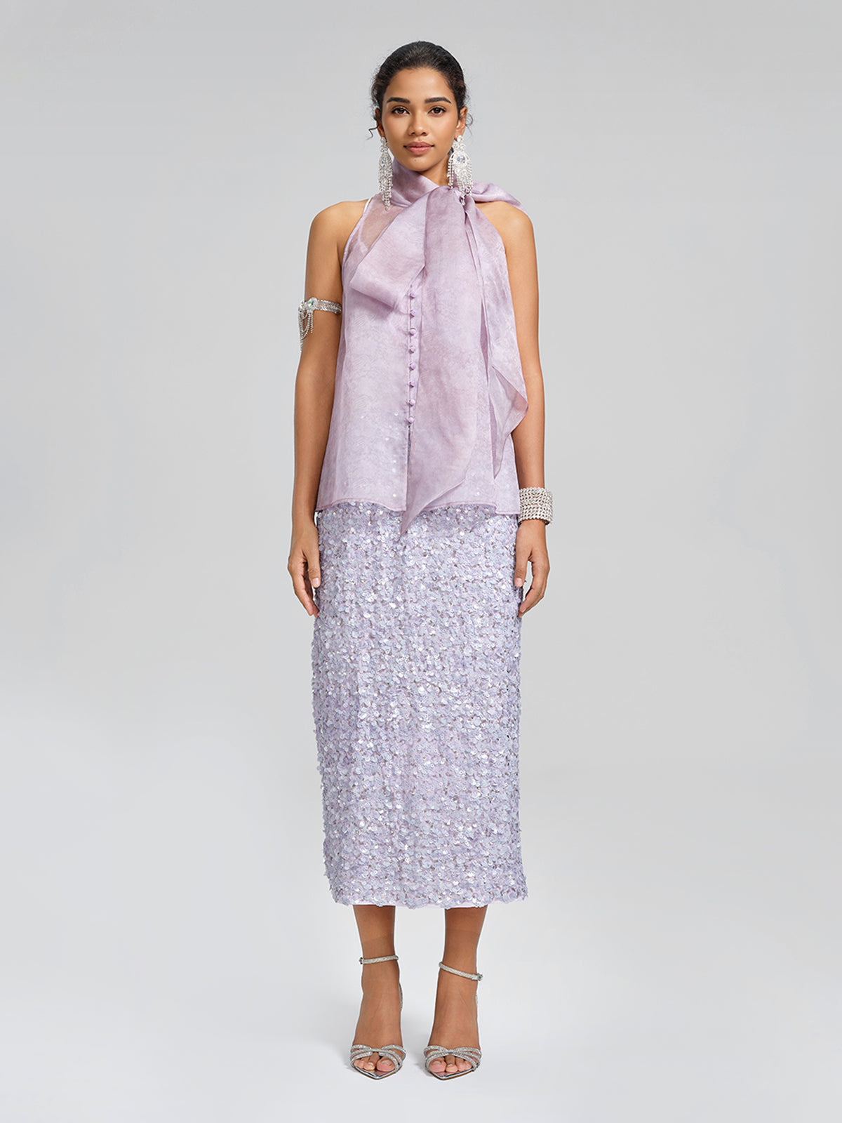 Lavender Sequin Straight-Cut Skirt