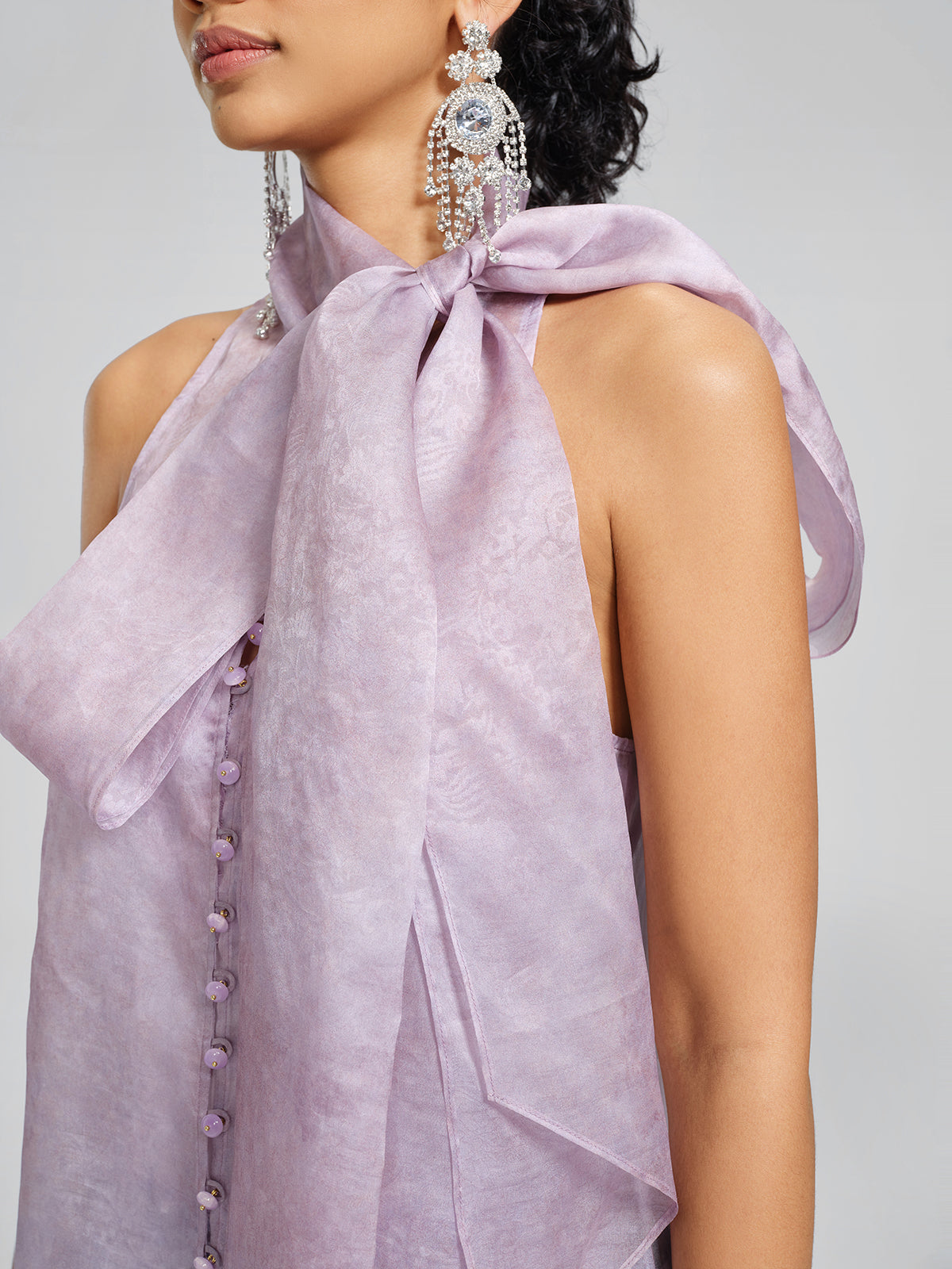 Mulberry Silk Tie-Neck Sleeveless Top (Camisole Included)