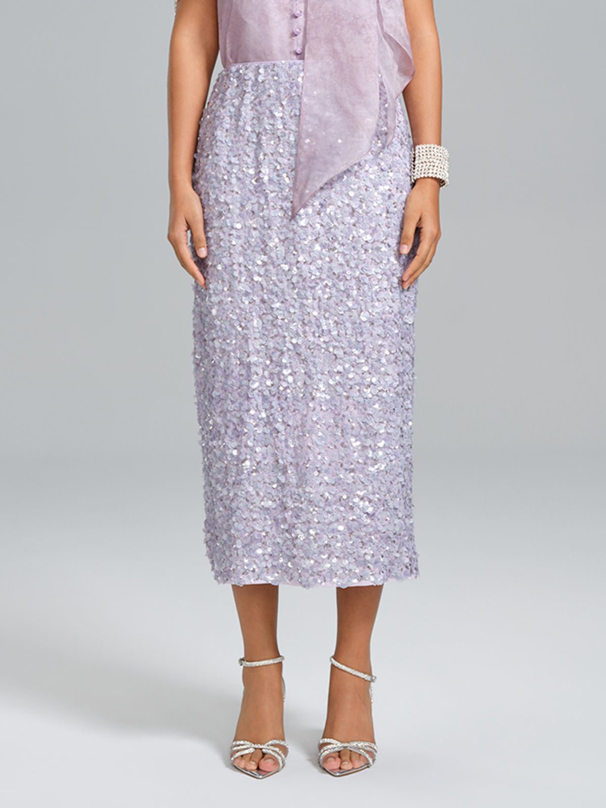 Lavender Sequin Straight-Cut Skirt