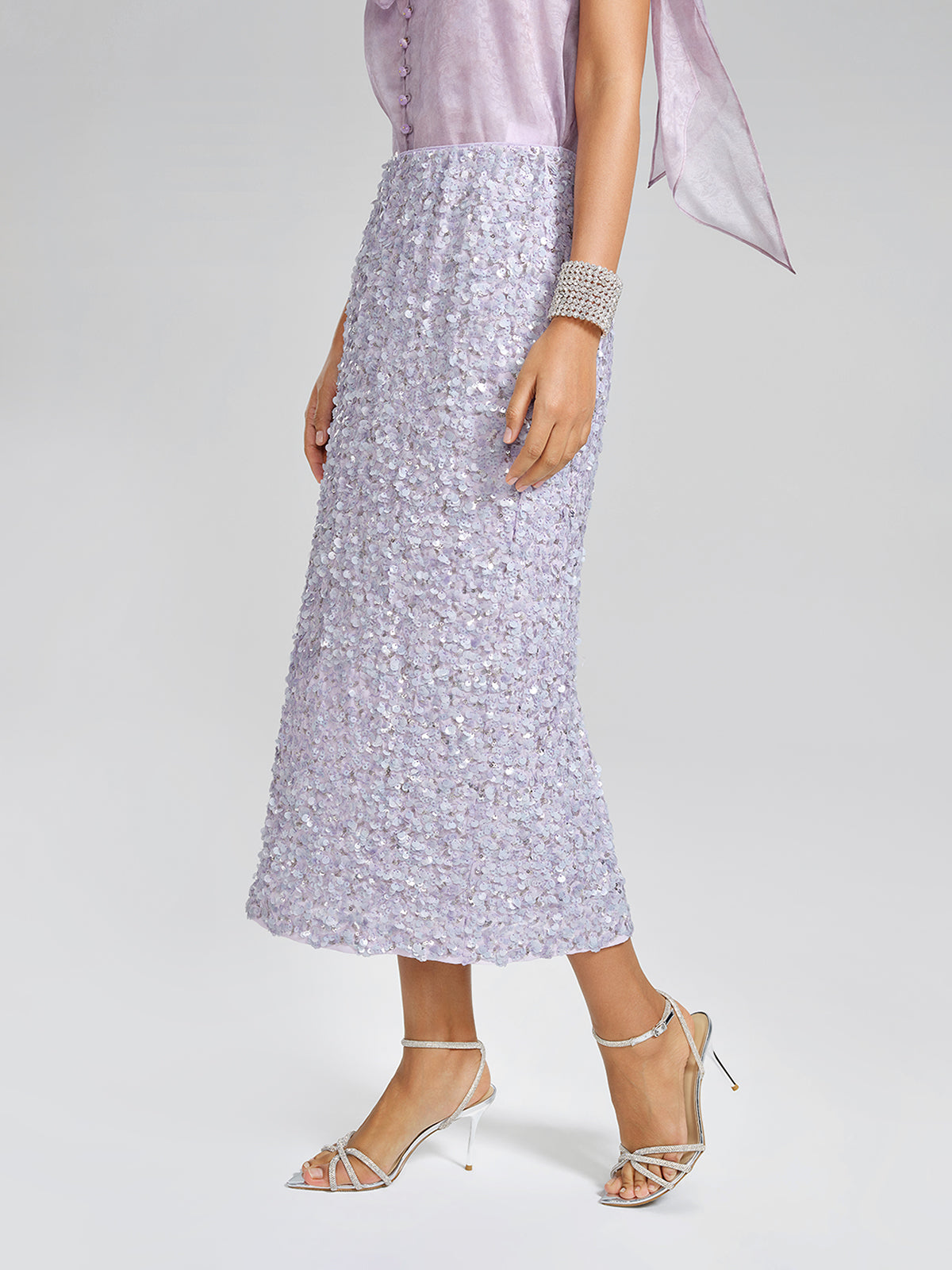 Lavender Sequin Straight-Cut Skirt