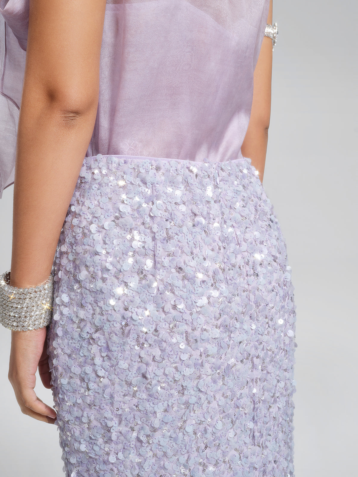 Lavender Sequin Straight-Cut Skirt