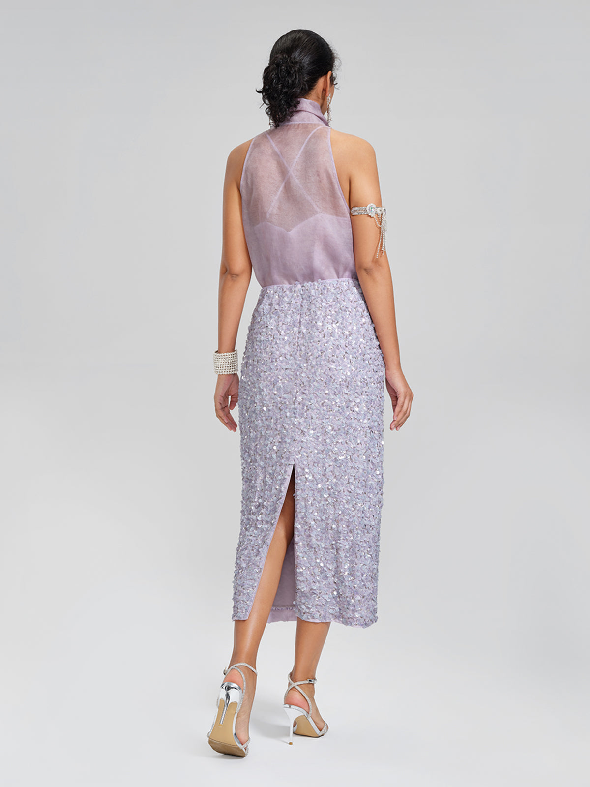 Lavender Sequin Straight-Cut Skirt