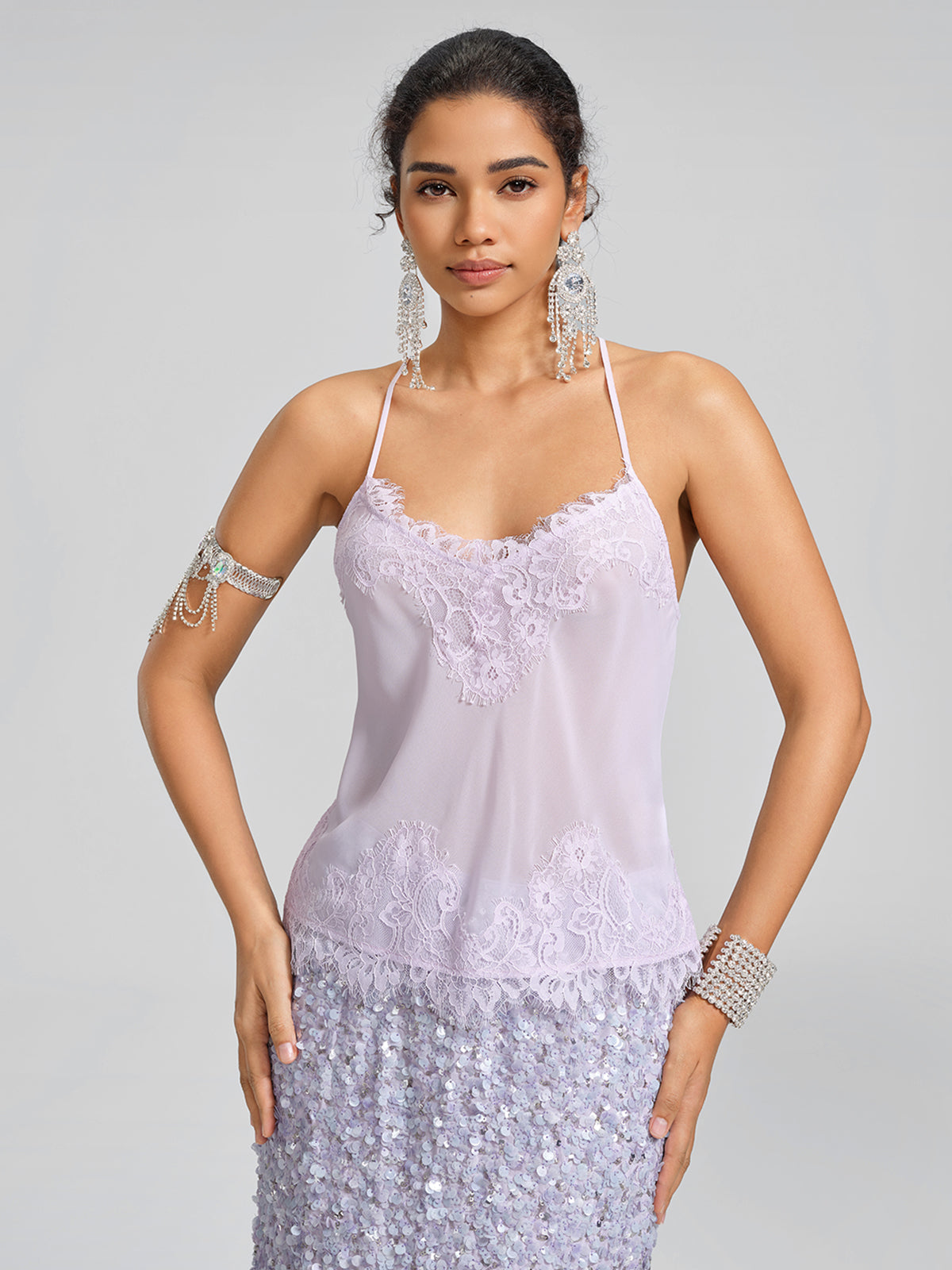 Mulberry Silk Tie-Neck Sleeveless Top (Camisole Included)
