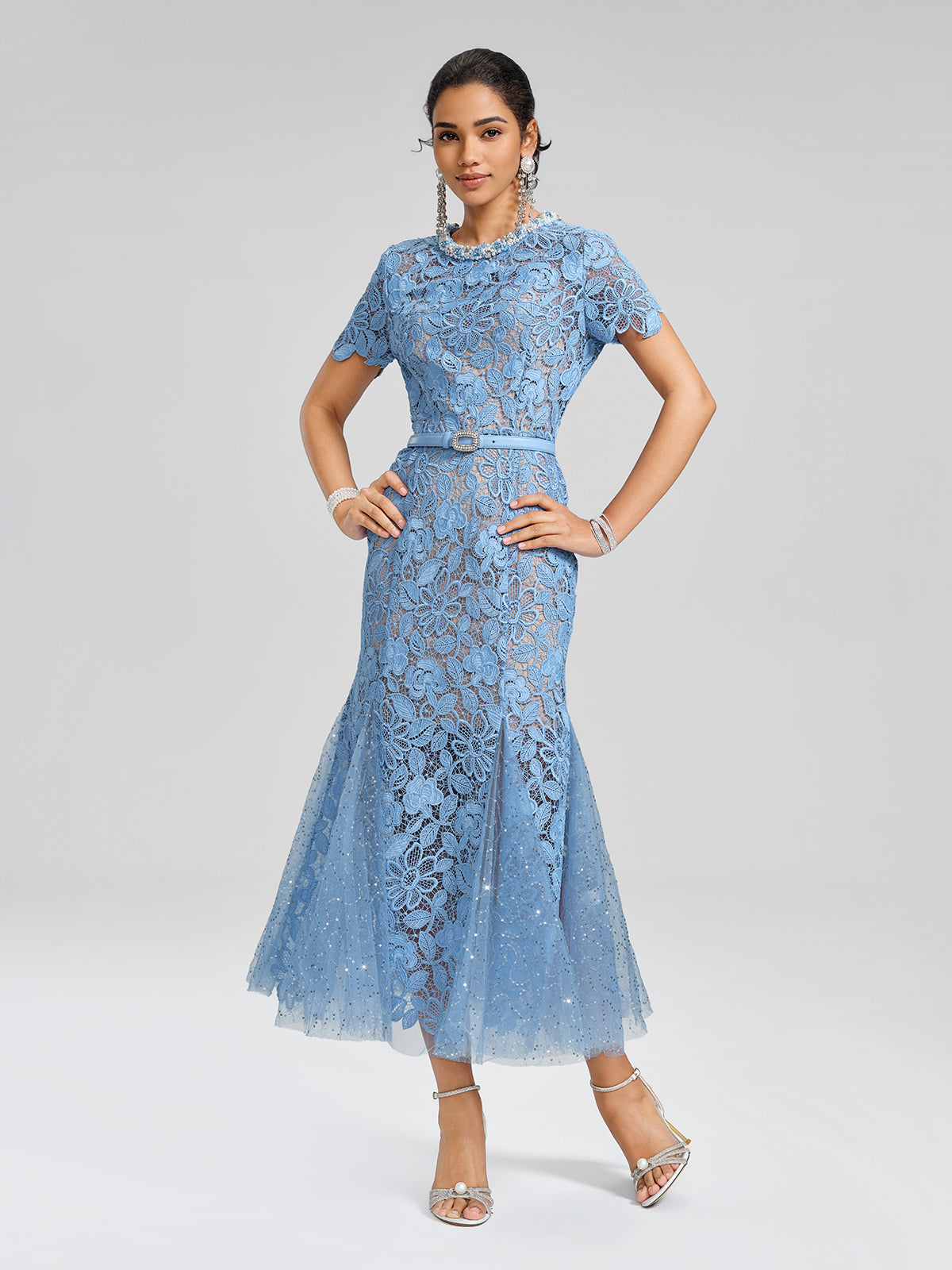 Cutout Floral Lace Mermaid Gown (Slip Dress & Belt Included)