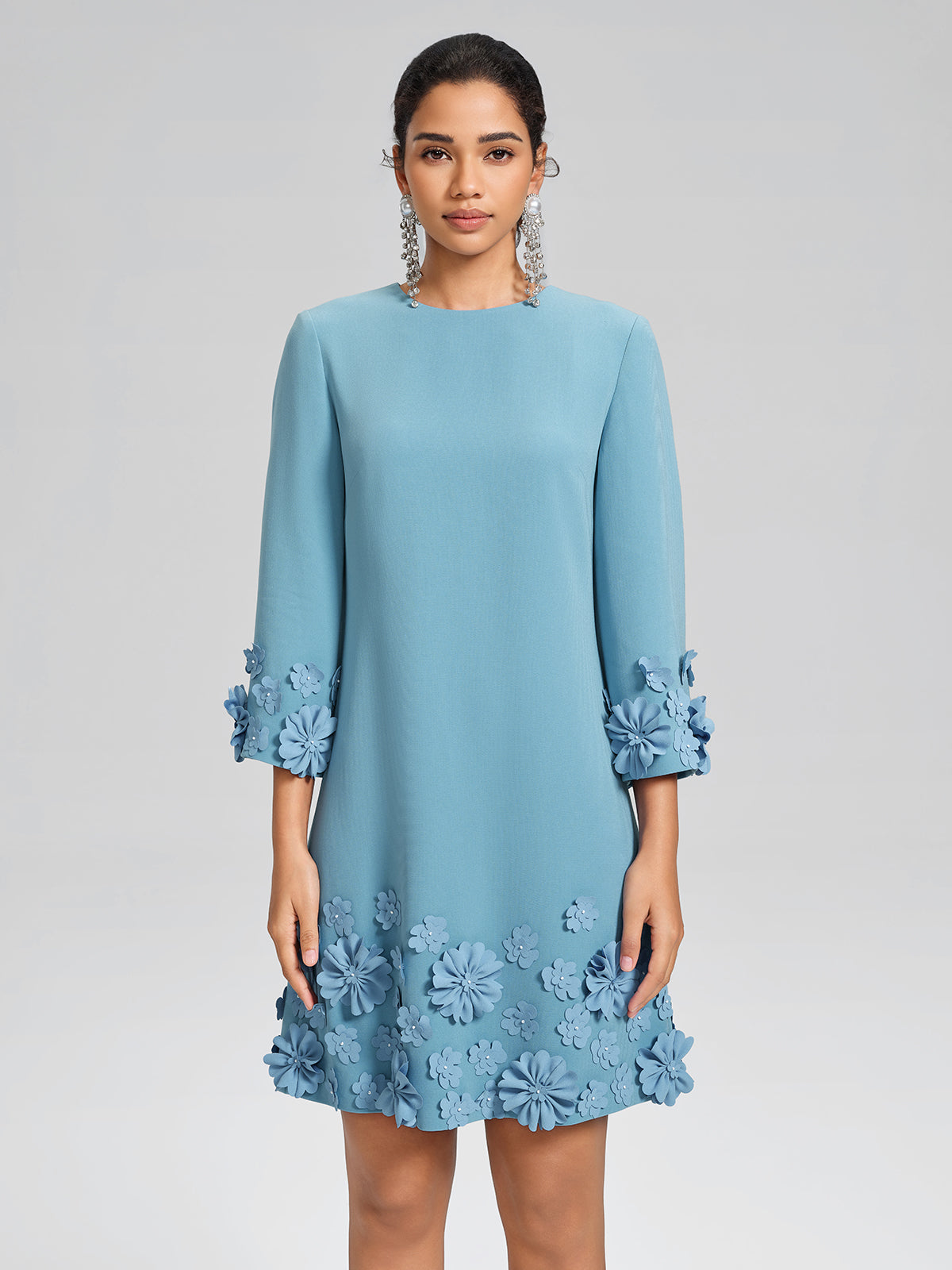 3D Floral Embellished Shift Dress