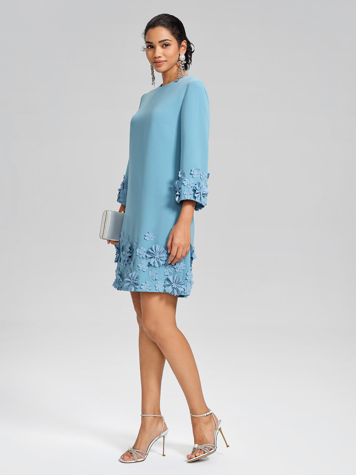 3D Floral Embellished Shift Dress