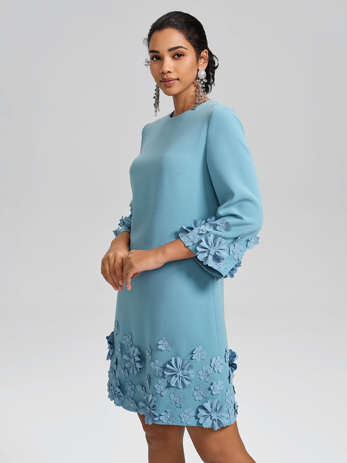 3D Floral Embellished Shift Dress