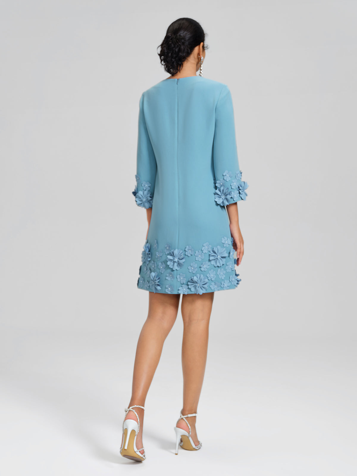 3D Floral Embellished Shift Dress