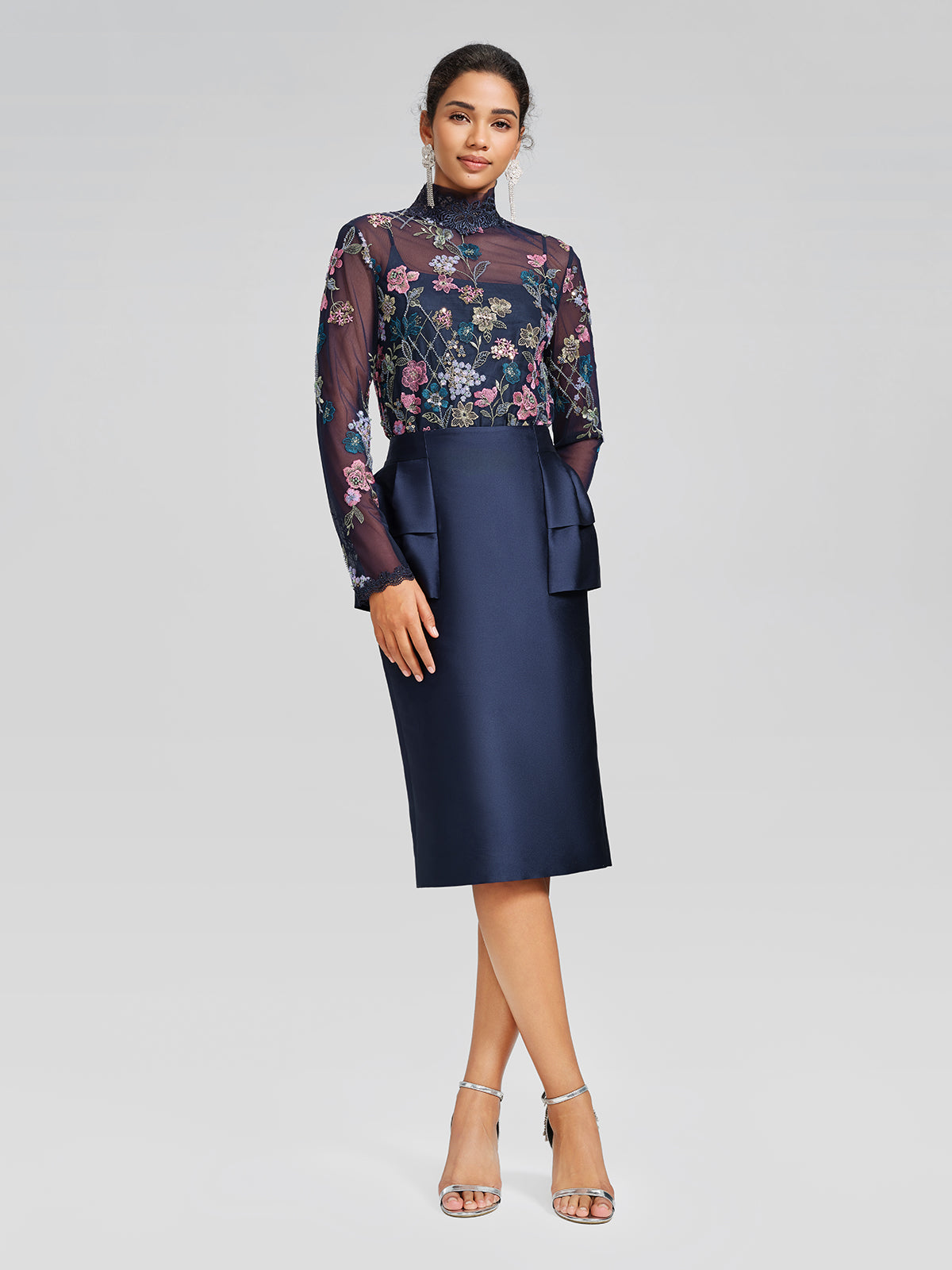 Silk Satin Ruffle-Trimmed Elastic-Waist Skirt