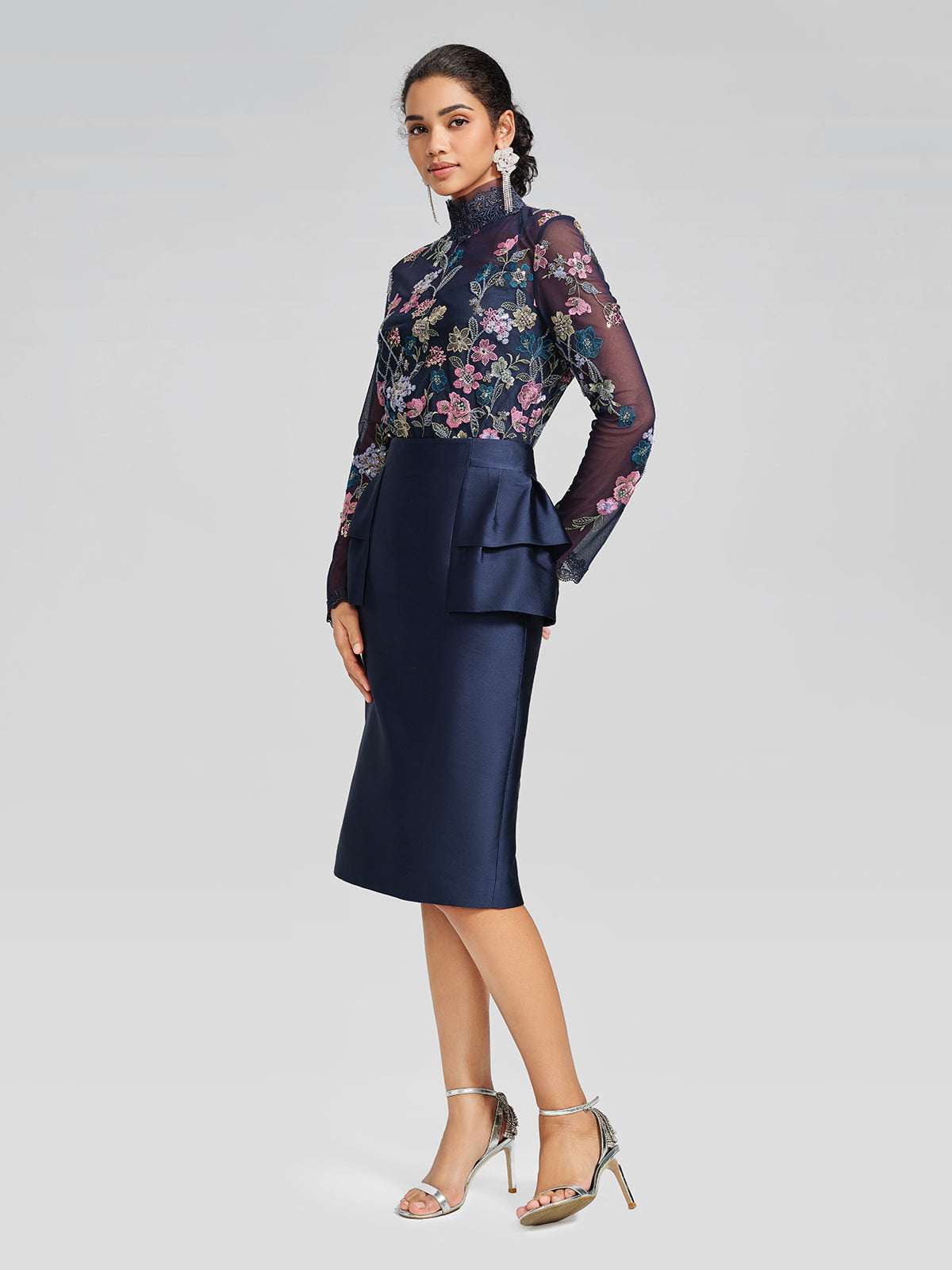 Silk Satin Ruffle-Trimmed Elastic-Waist Skirt
