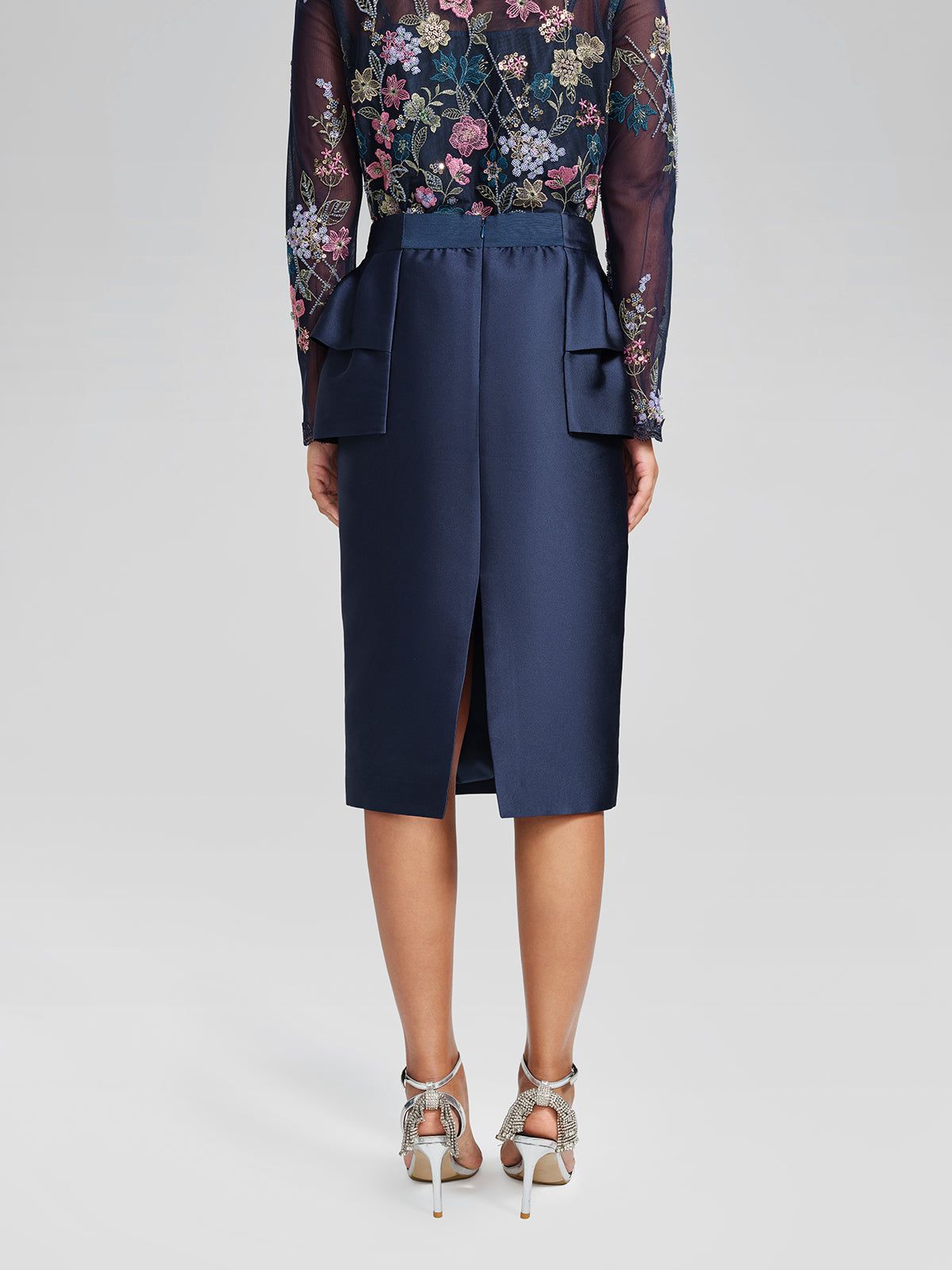 Silk Satin Ruffle-Trimmed Elastic-Waist Skirt