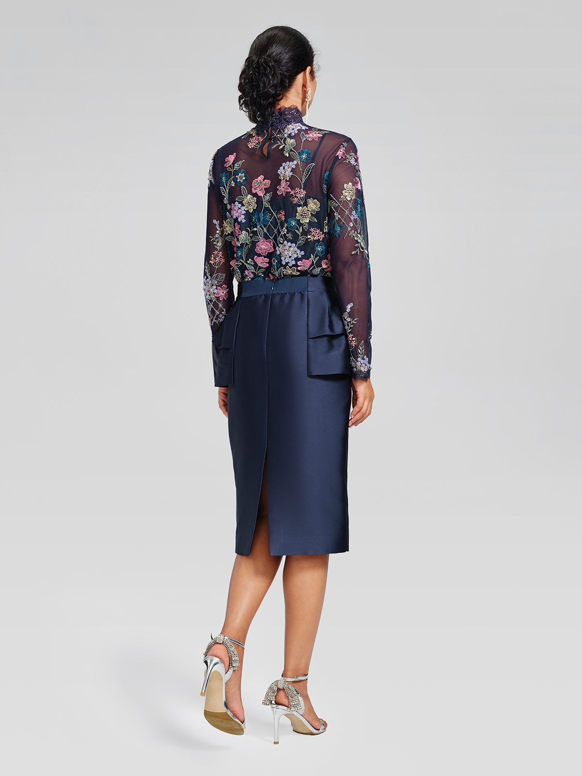 Silk Satin Ruffle-Trimmed Elastic-Waist Skirt