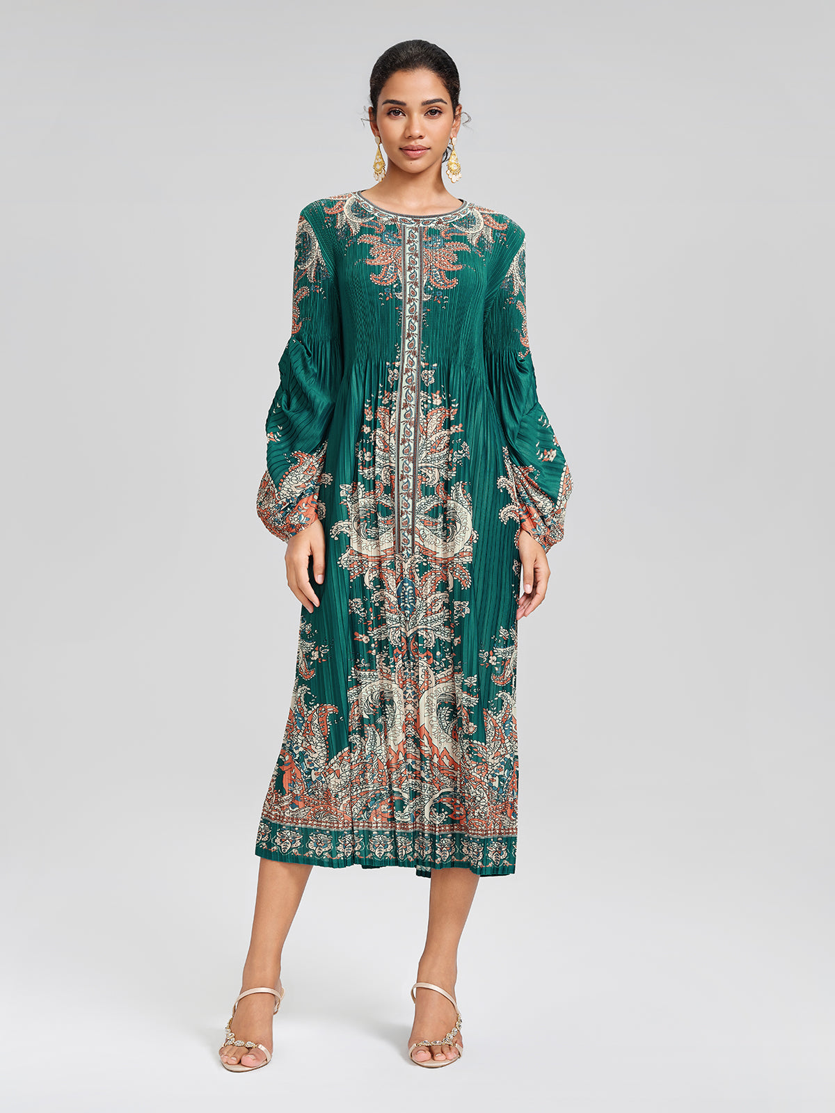 【さな】louren volume sleeve dress インド製 Printed Pleated Lantern Sleeve Dress – RICHRADIQS